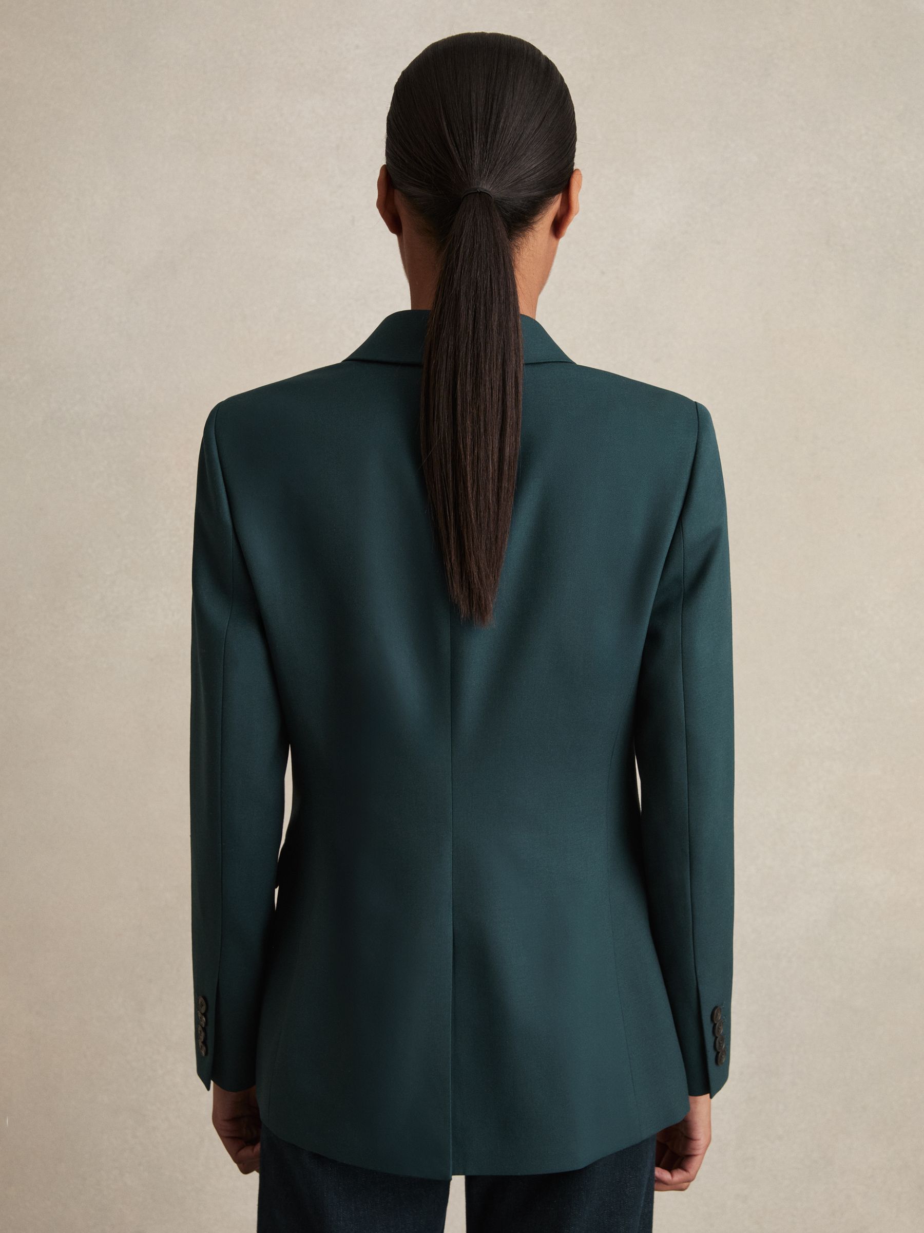 Wool-Blend Double-Breasted Suit Blazer in Green