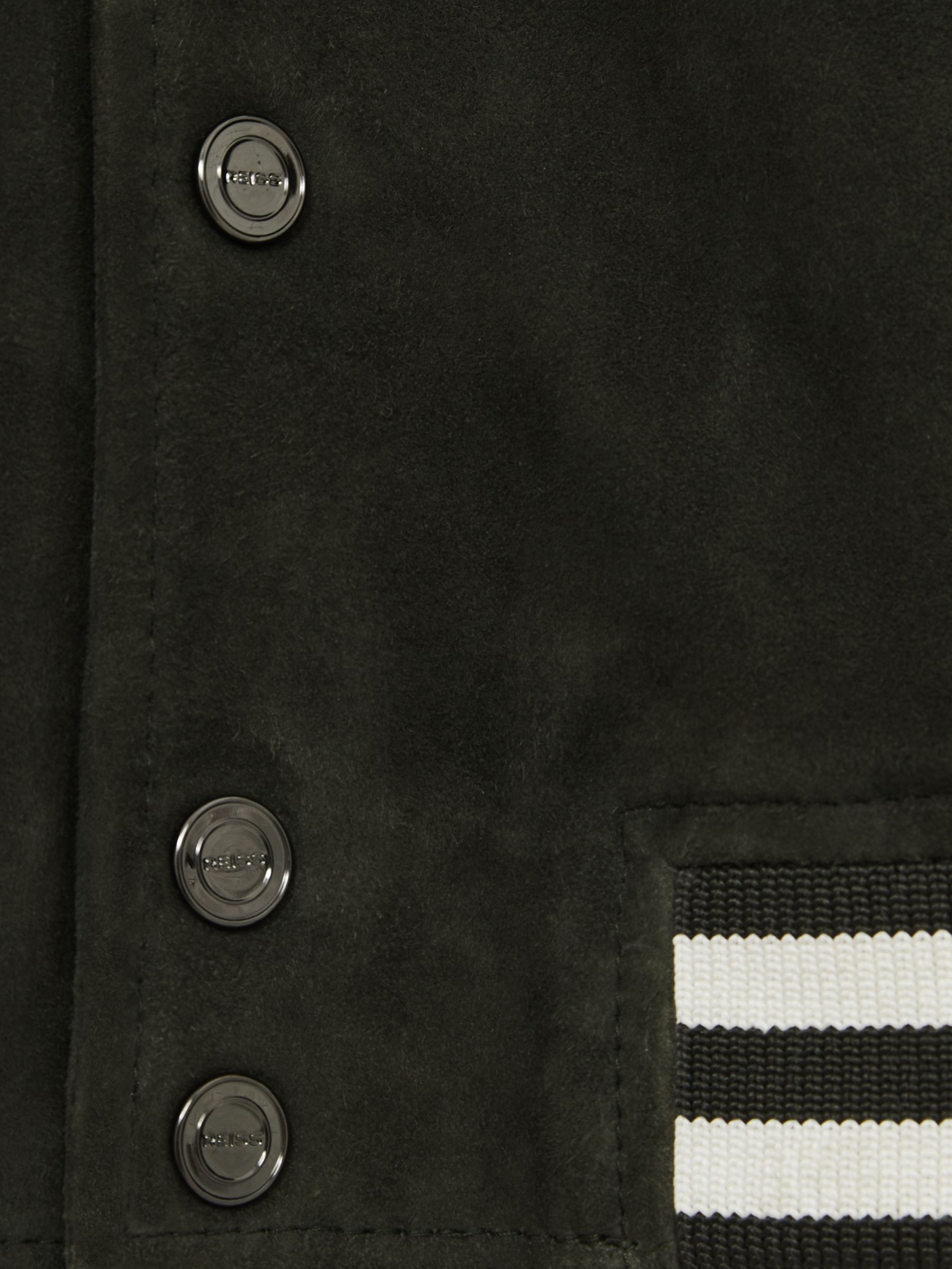 9-13 yrs Suede Varsity Bomber Jacket in Dark Green