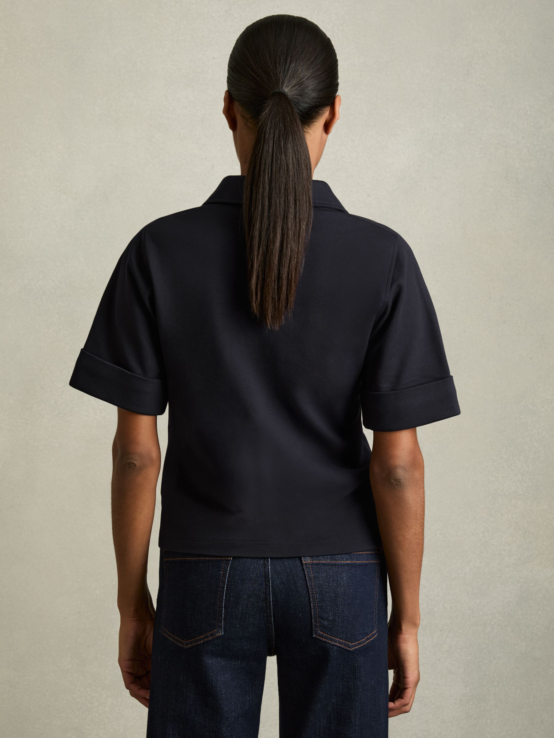 Open-Collar Polo Shirt in Navy