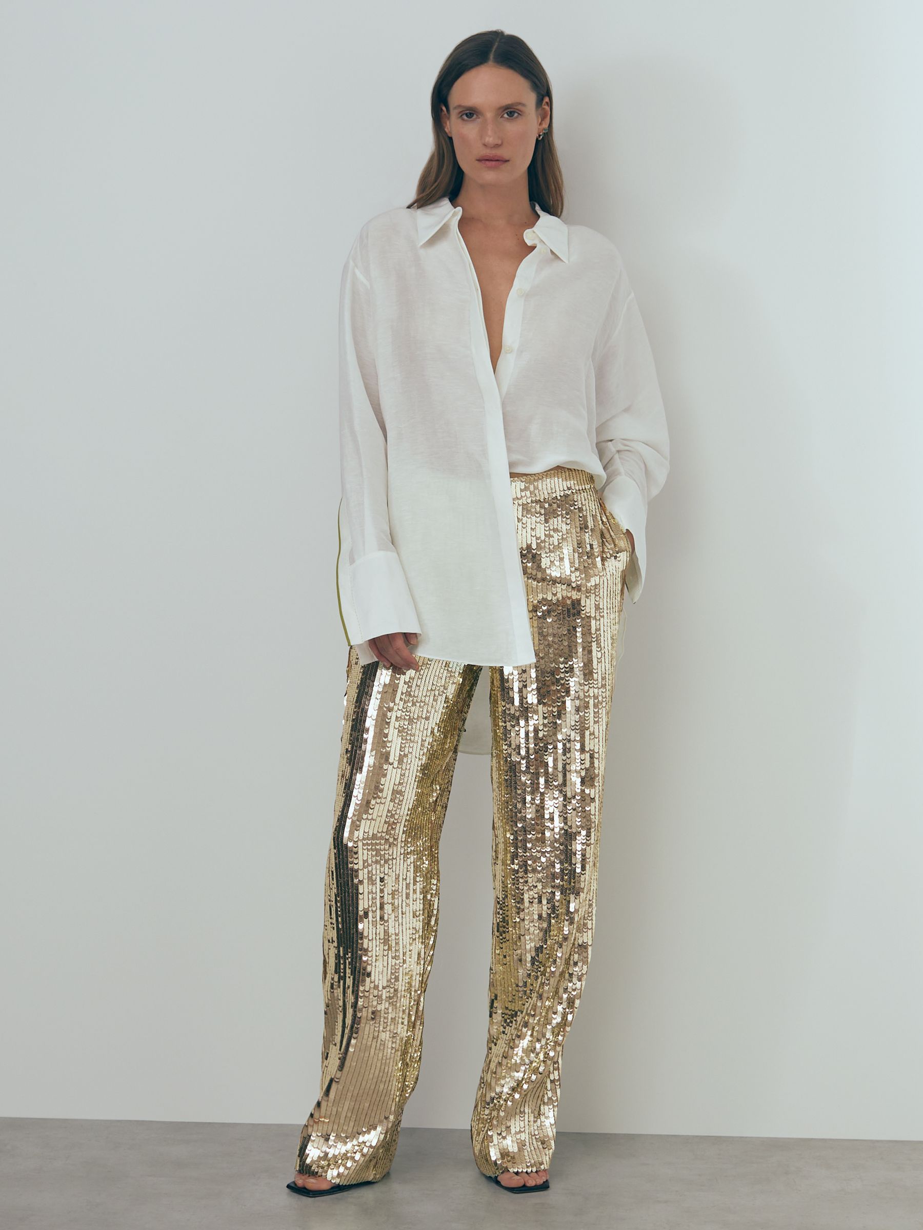 Atelier Sequin Wide Leg Trousers in Gold