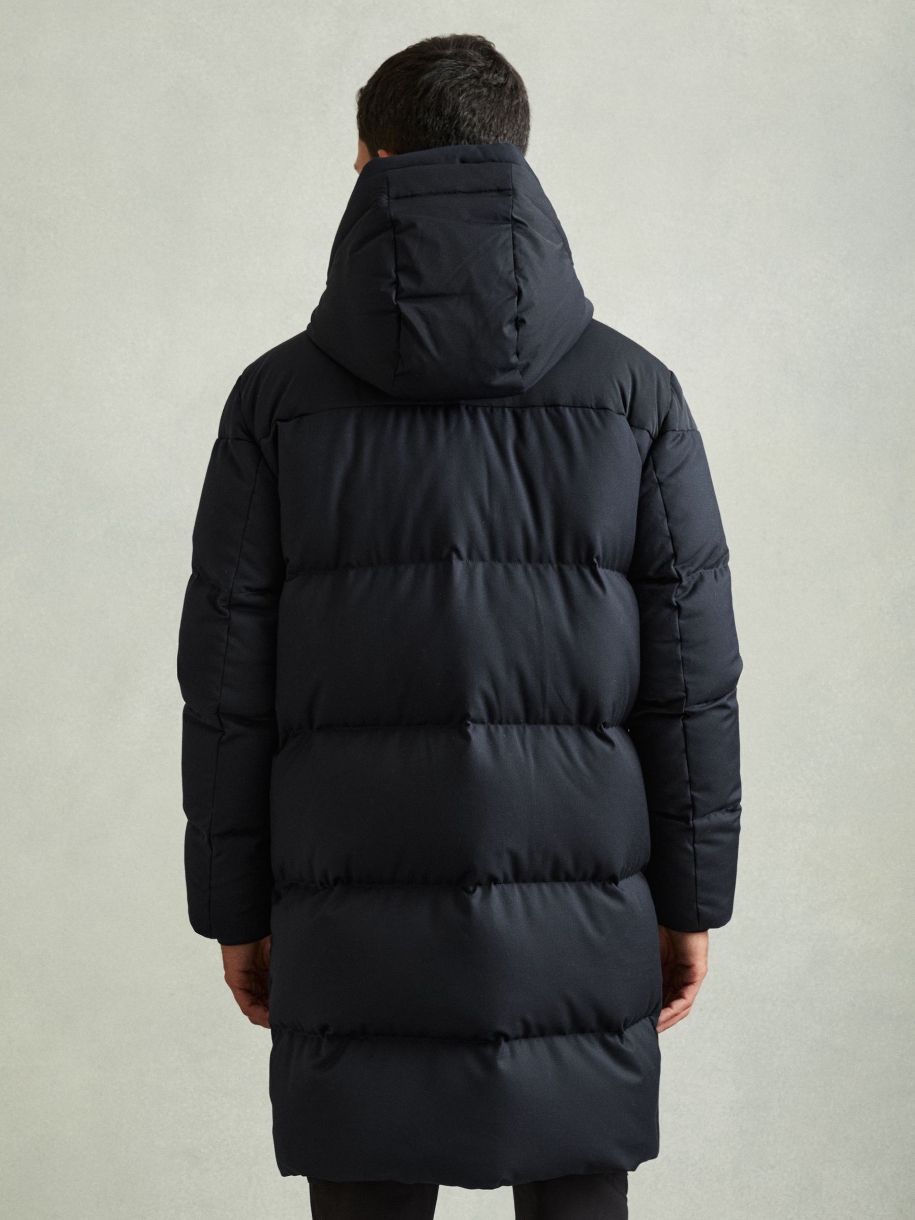Quilted Longline Puffer Coat in Navy