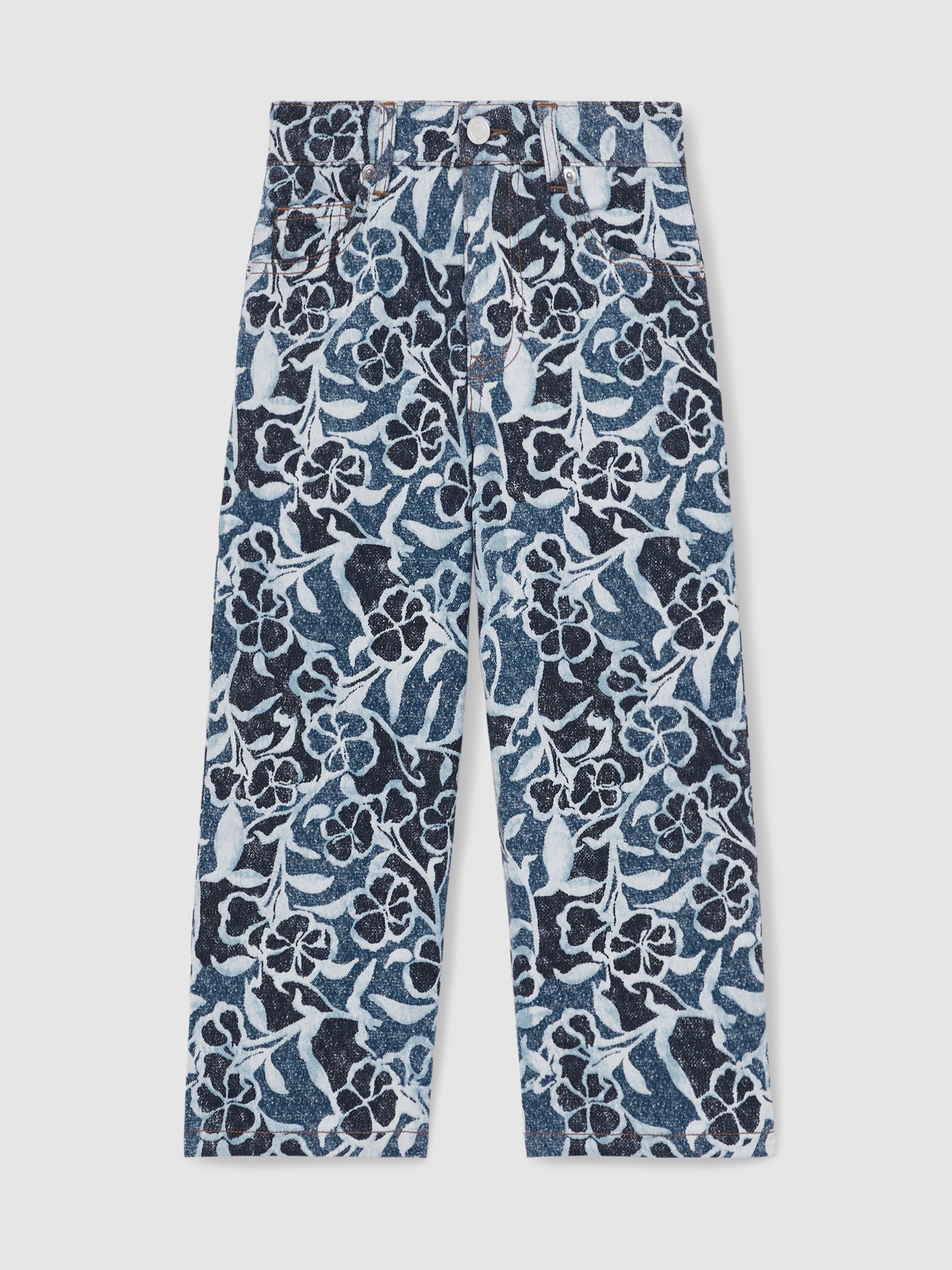 9-13 yrs Floral-Print Straight-Leg Jeans in Blue