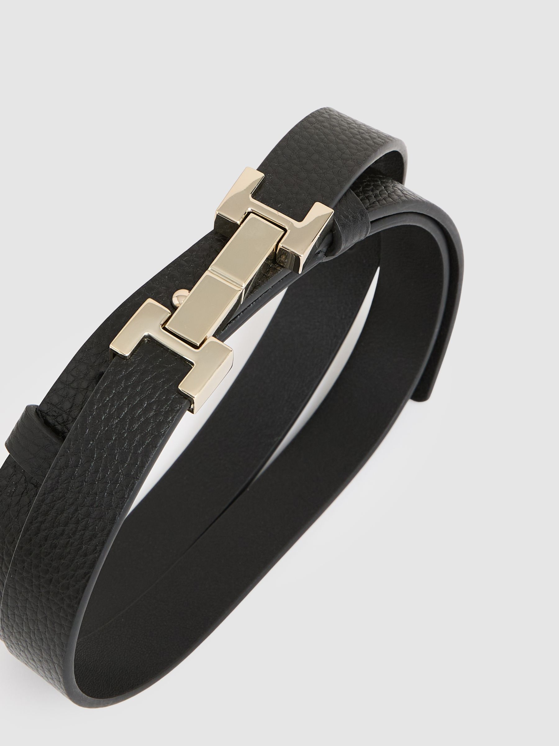 Leather Square Hinge Belt in Black