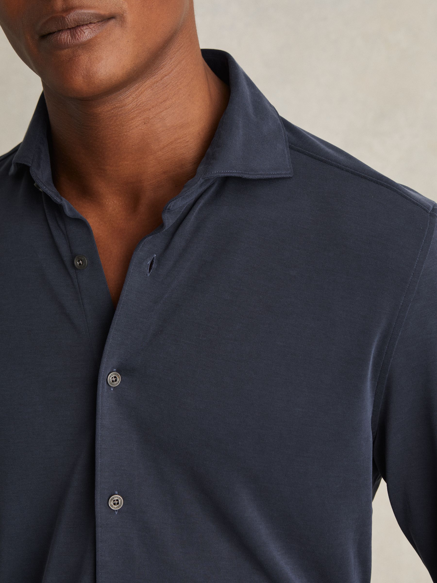 Modal Blend Cutaway Collar Shirt in Navy
