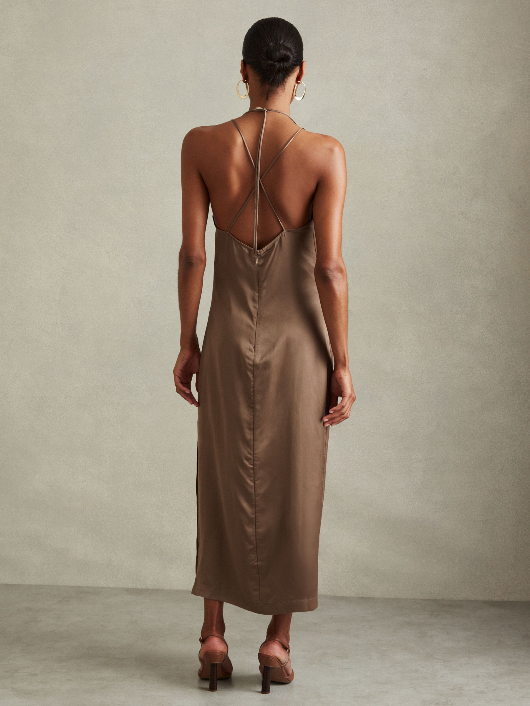 Satin Cowl Neck Maxi Dress in Mink