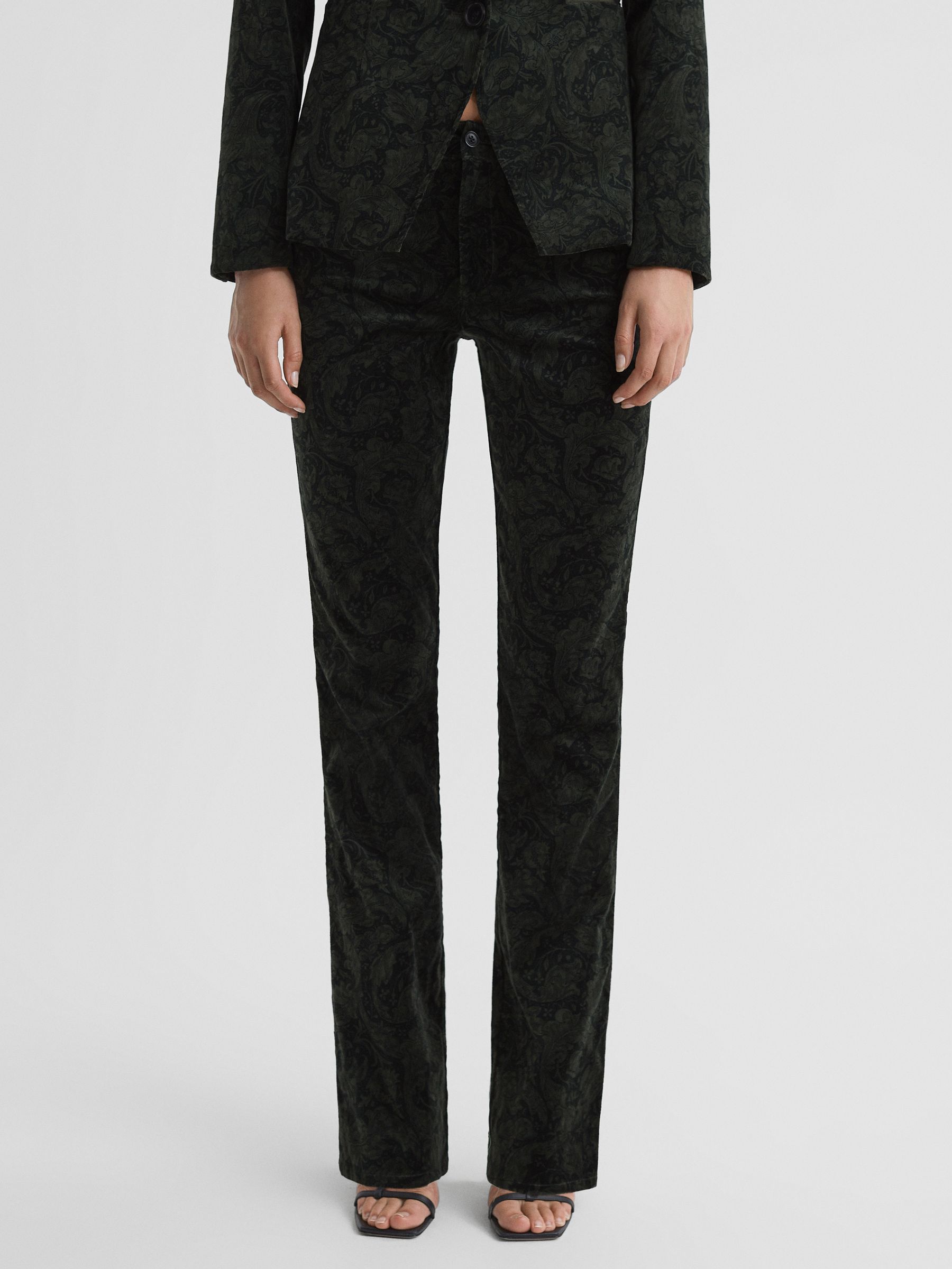 Paige Velvet Paisley Trousers in Dark Forest