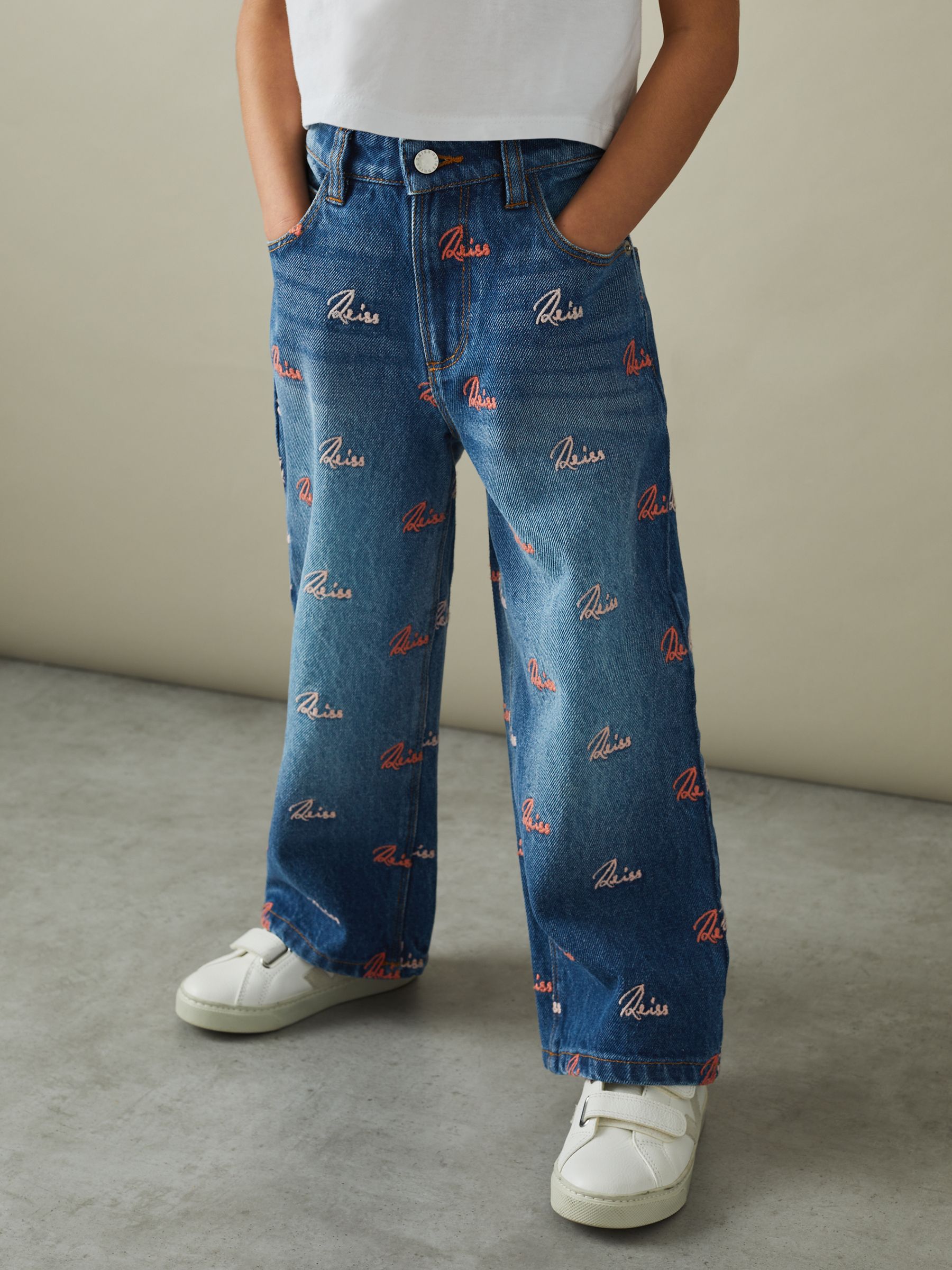 13-14 yrs Relaxed Embroidered Logo Jeans in Blue