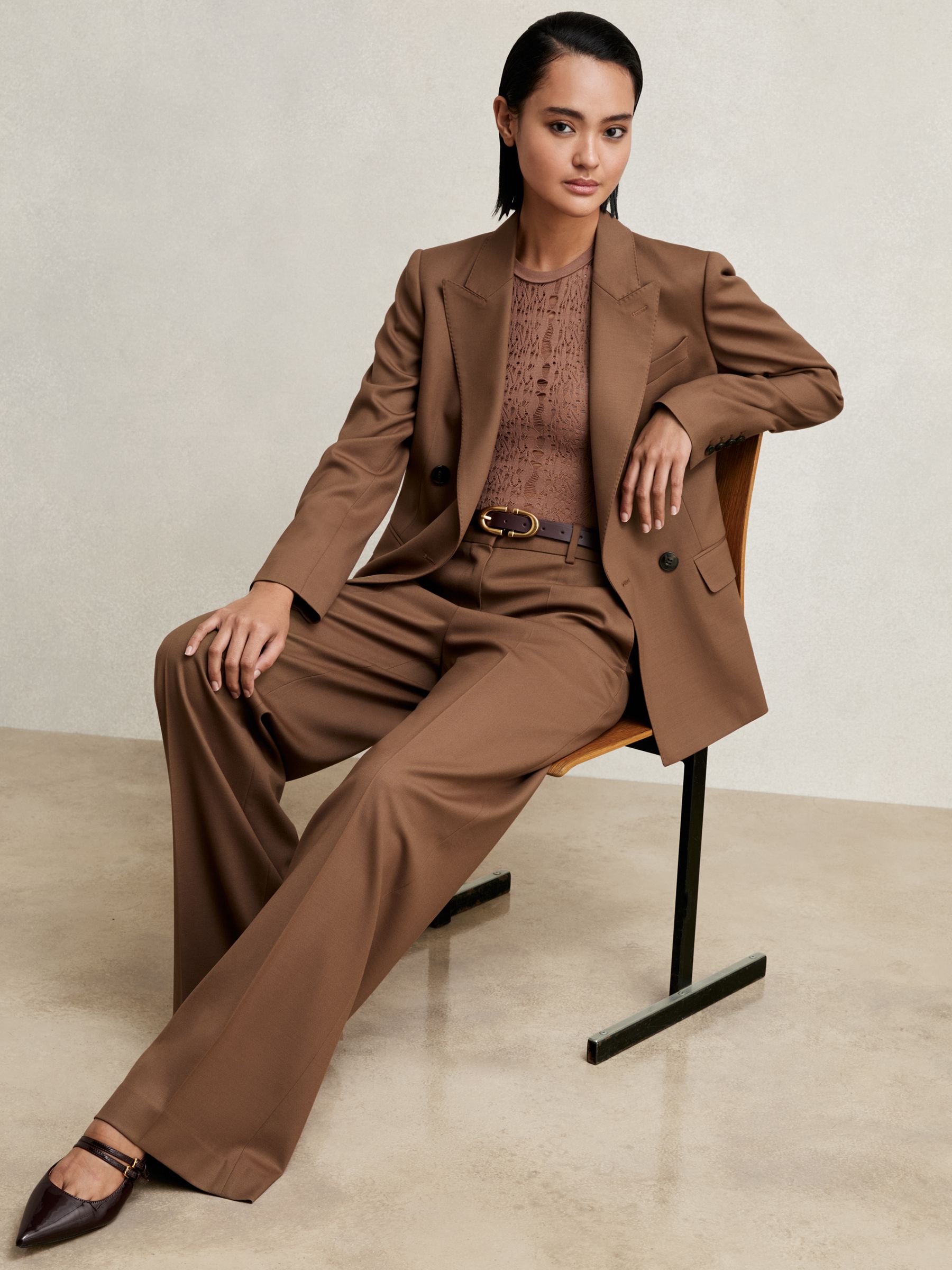 Wool-Blend Wide-Leg Suit Trousers in Tan