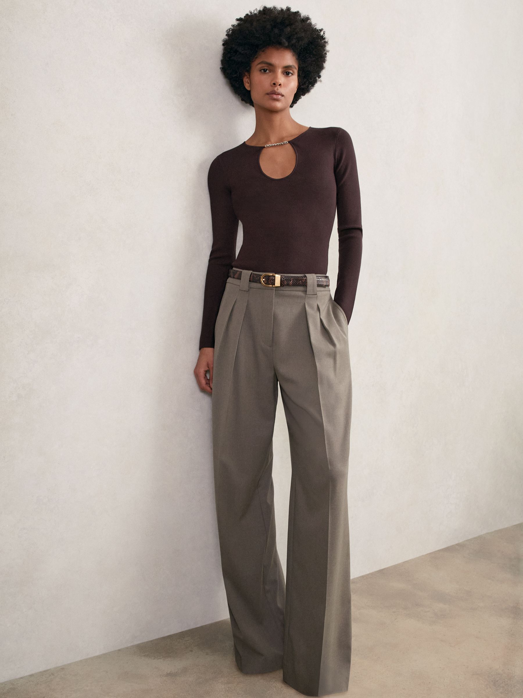 Chain-Detail Keyhole Knit Top in Plum