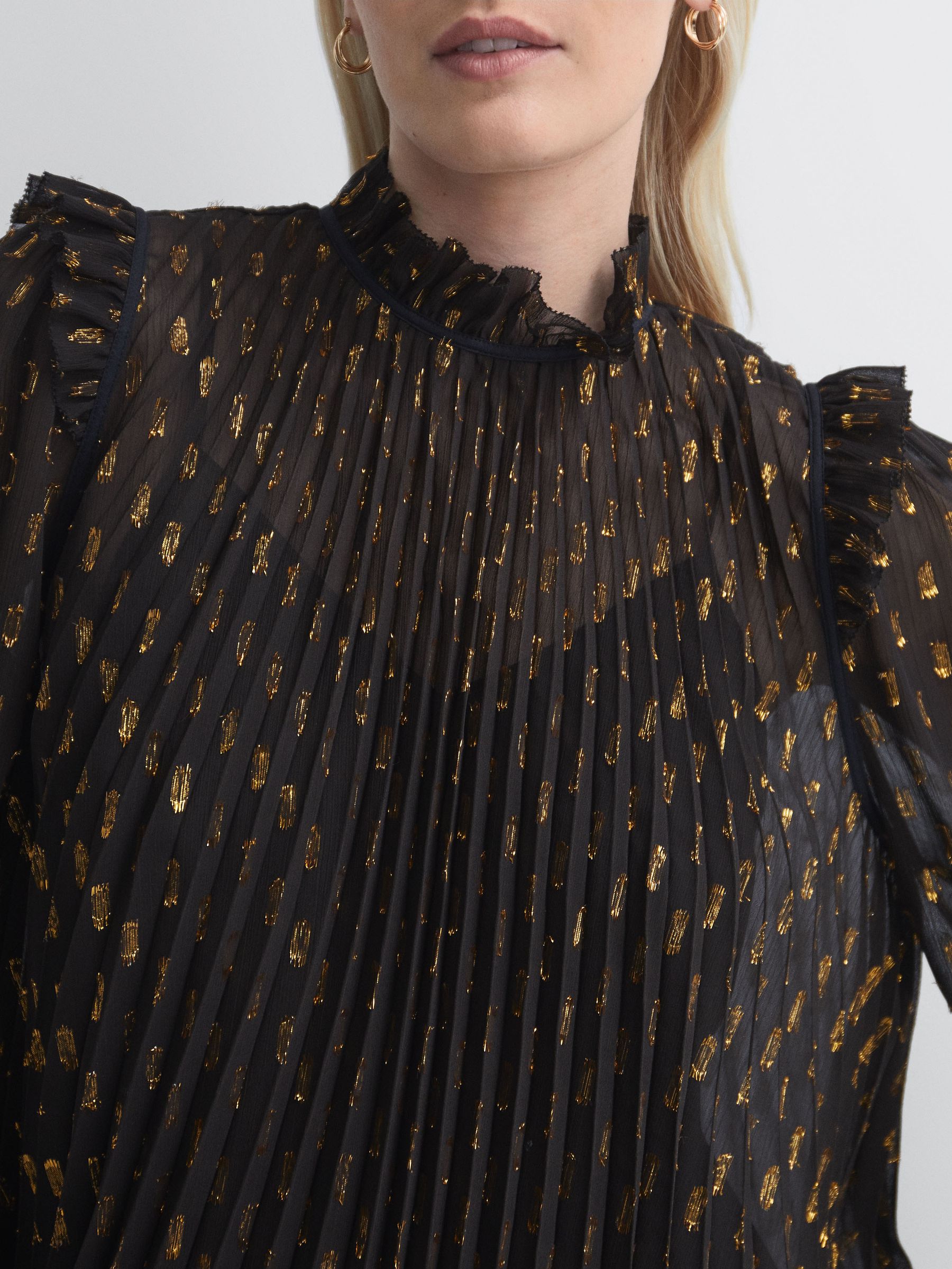 Florere Sheer Ruffle Blouse in Chocolate