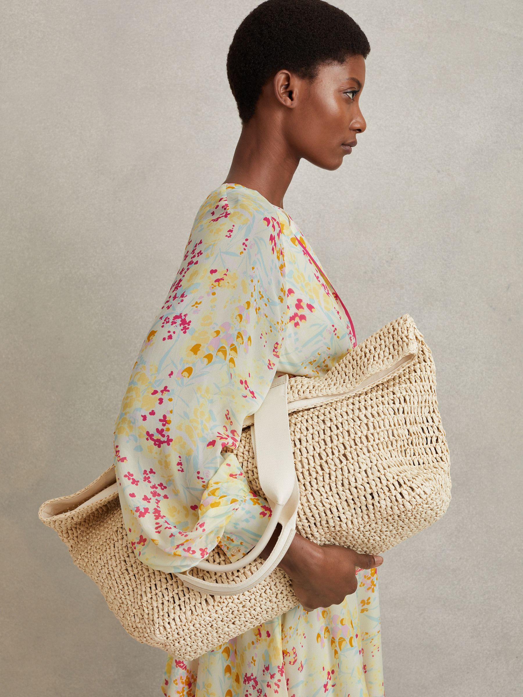 Floral Print Tie Waist Cropped Blouse in Pink/Yellow