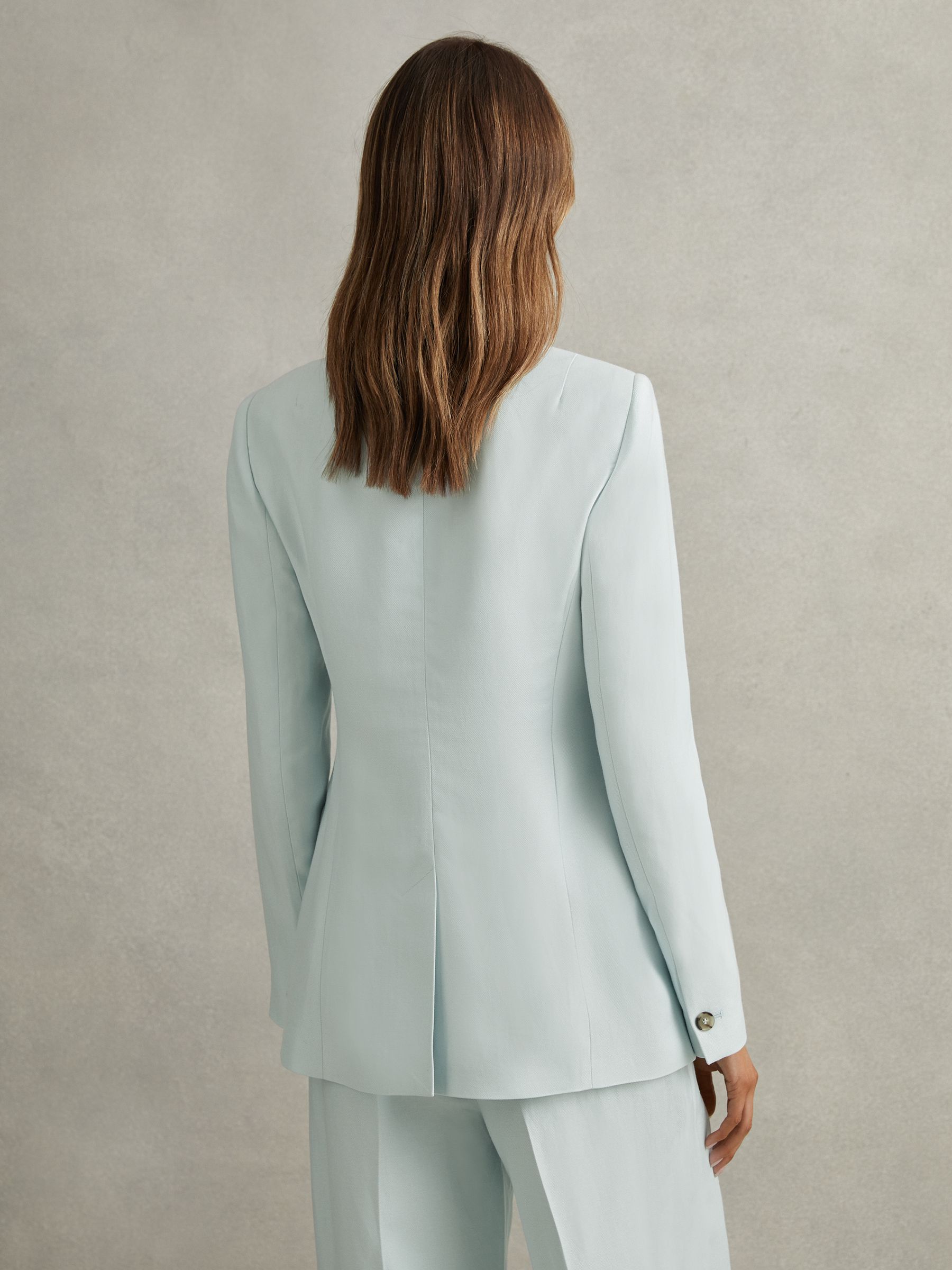 Viscose-Linen Double Breasted Suit Blazer in Blue