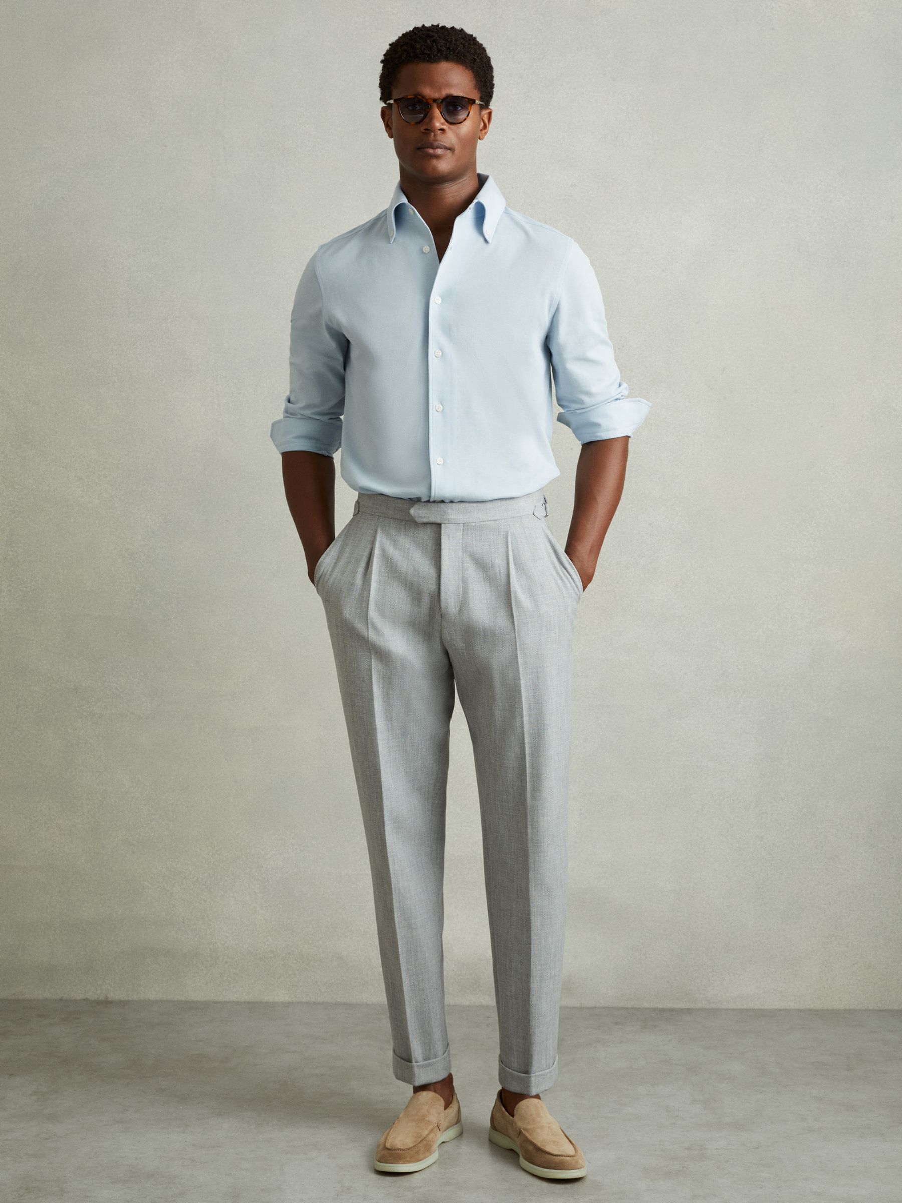 Garment Dyed Cotton Pique Oxford Shirt in Soft Blue