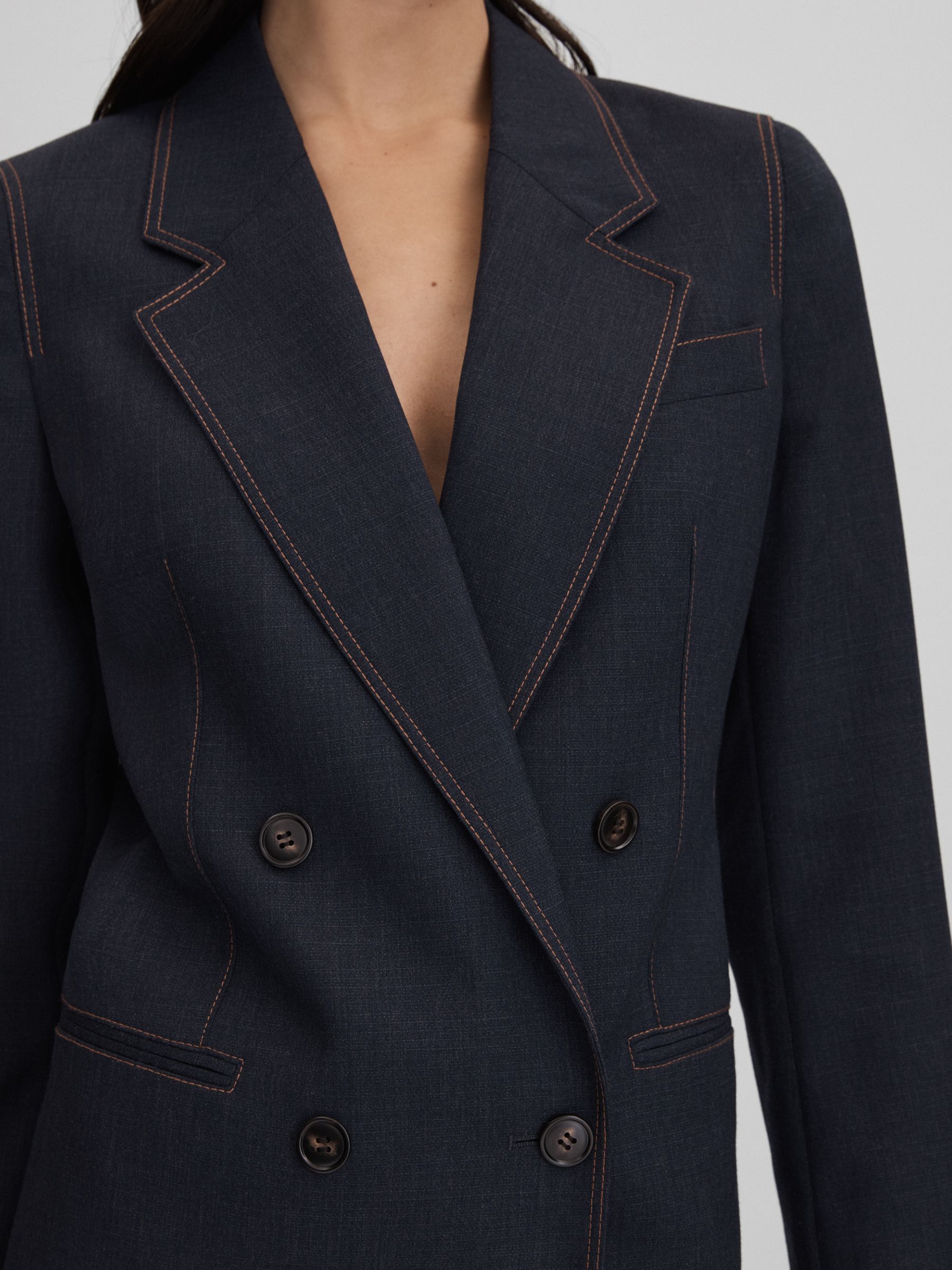 Wool Blend Denim Look Suit Blazer in Navy