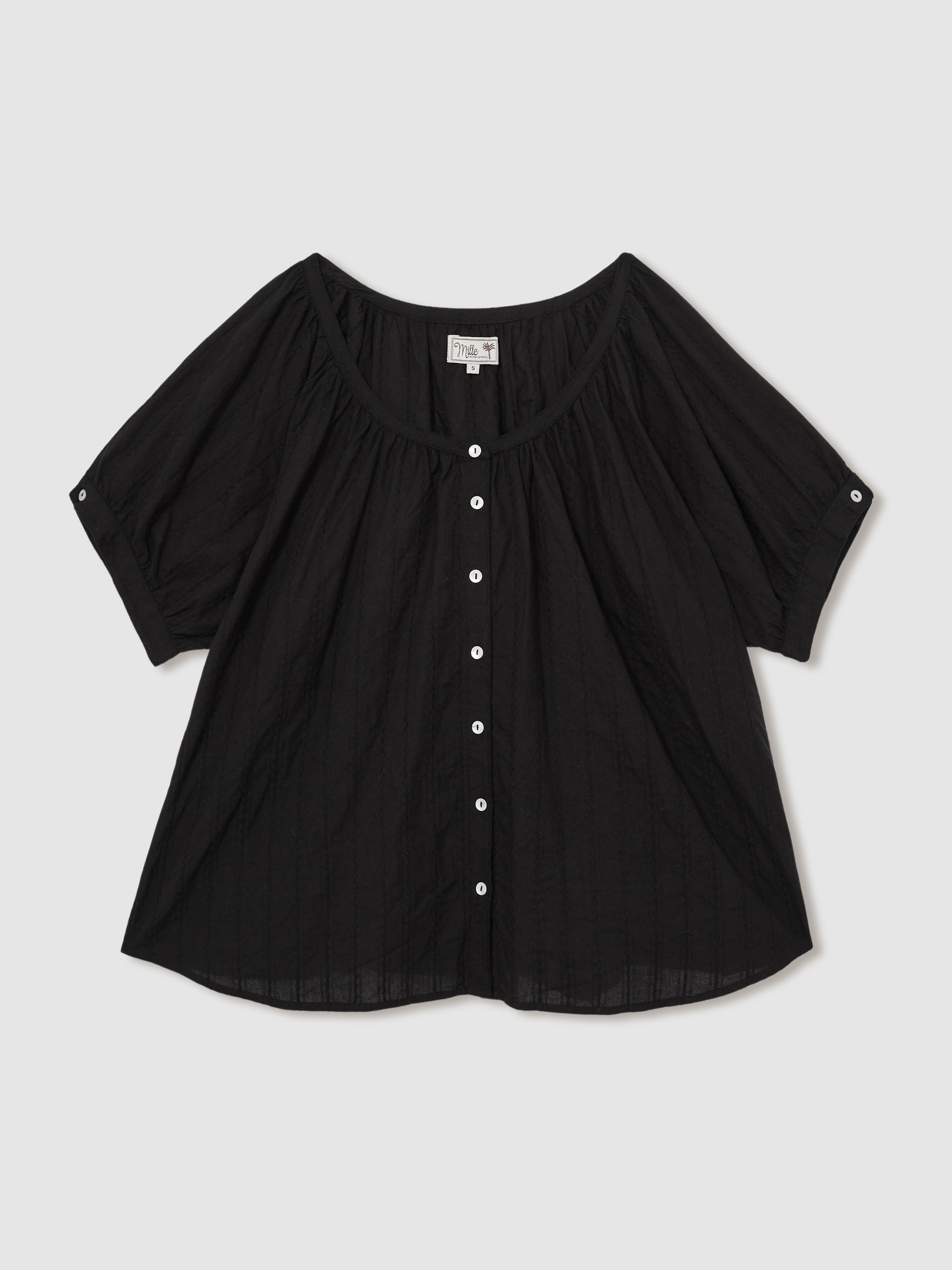 Mille Puff-Sleeve Button-Through Top in Black