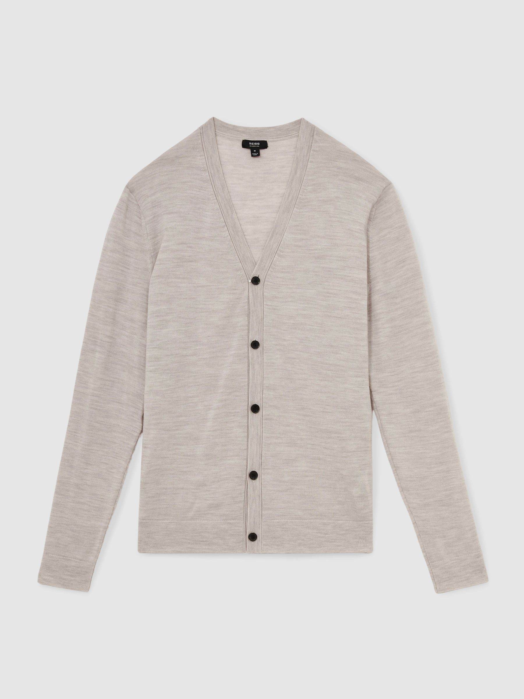 Merino Wool Button-Through Cardigan in Wicker Brown Melange