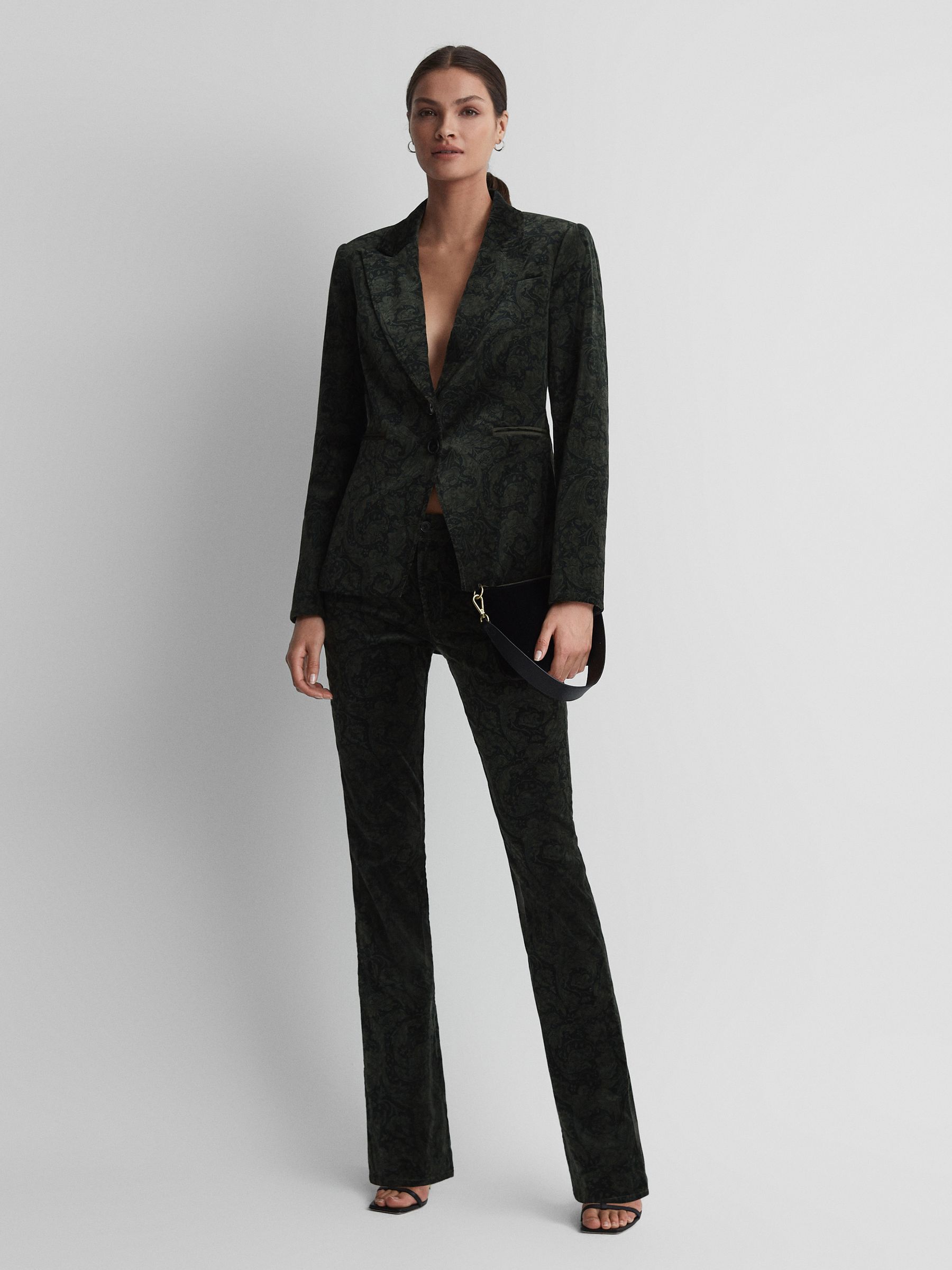 Paige Velvet Paisley Trousers in Dark Forest