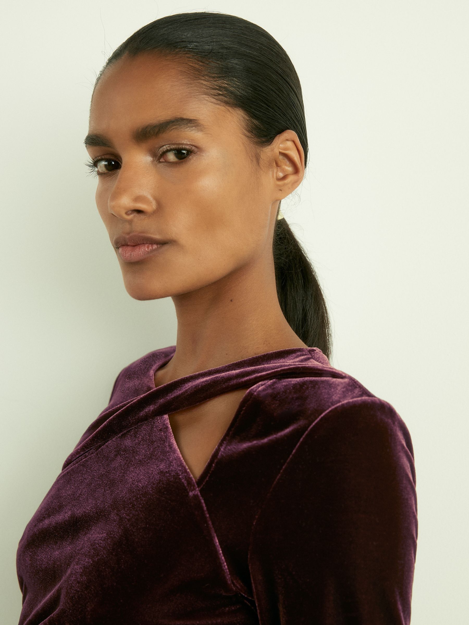 Velvet Cut-Out Mini Dress in Berry