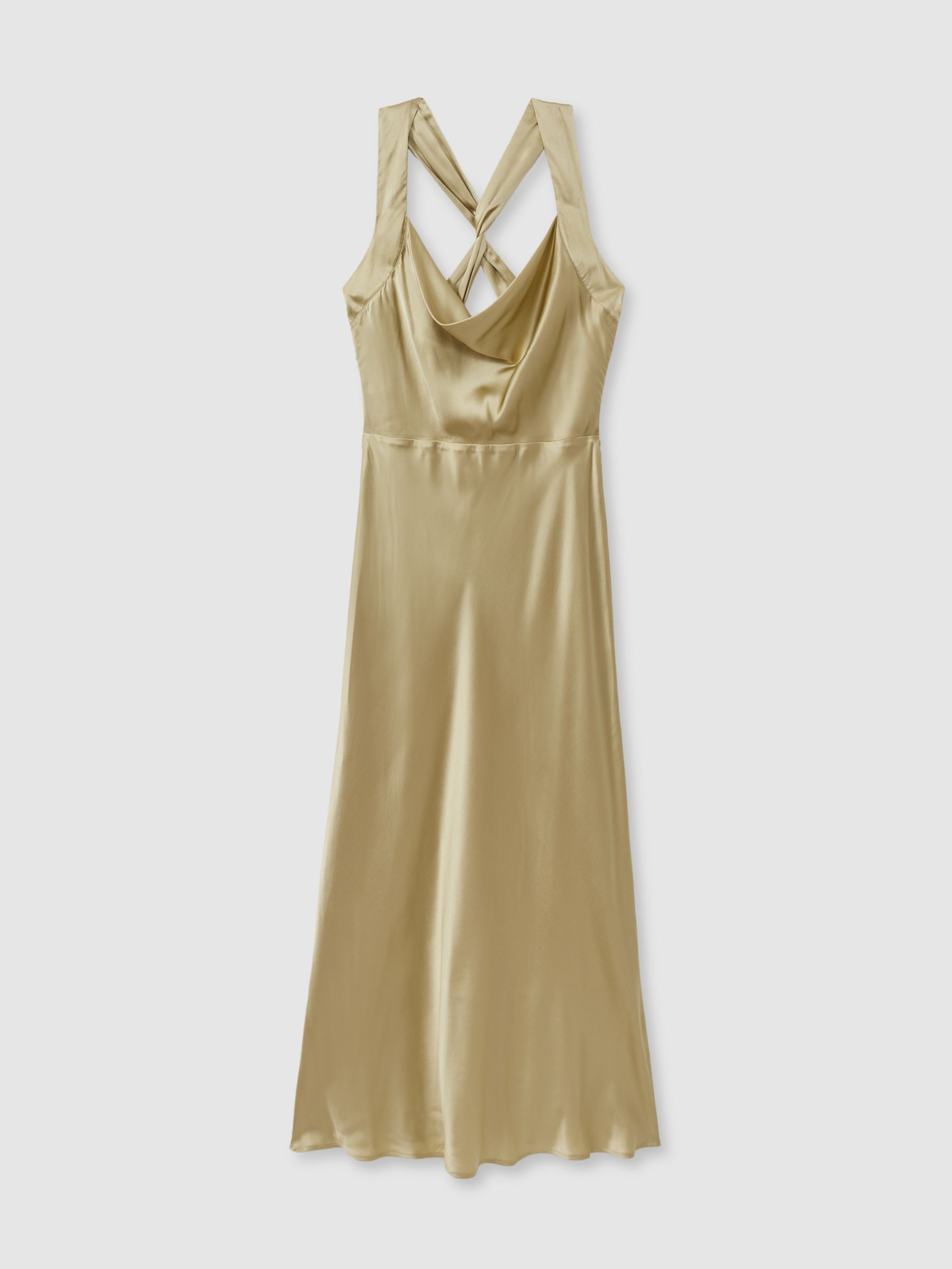 Marcel Olive Paige Olive Silk Satin Cowl Neck Midi Dress