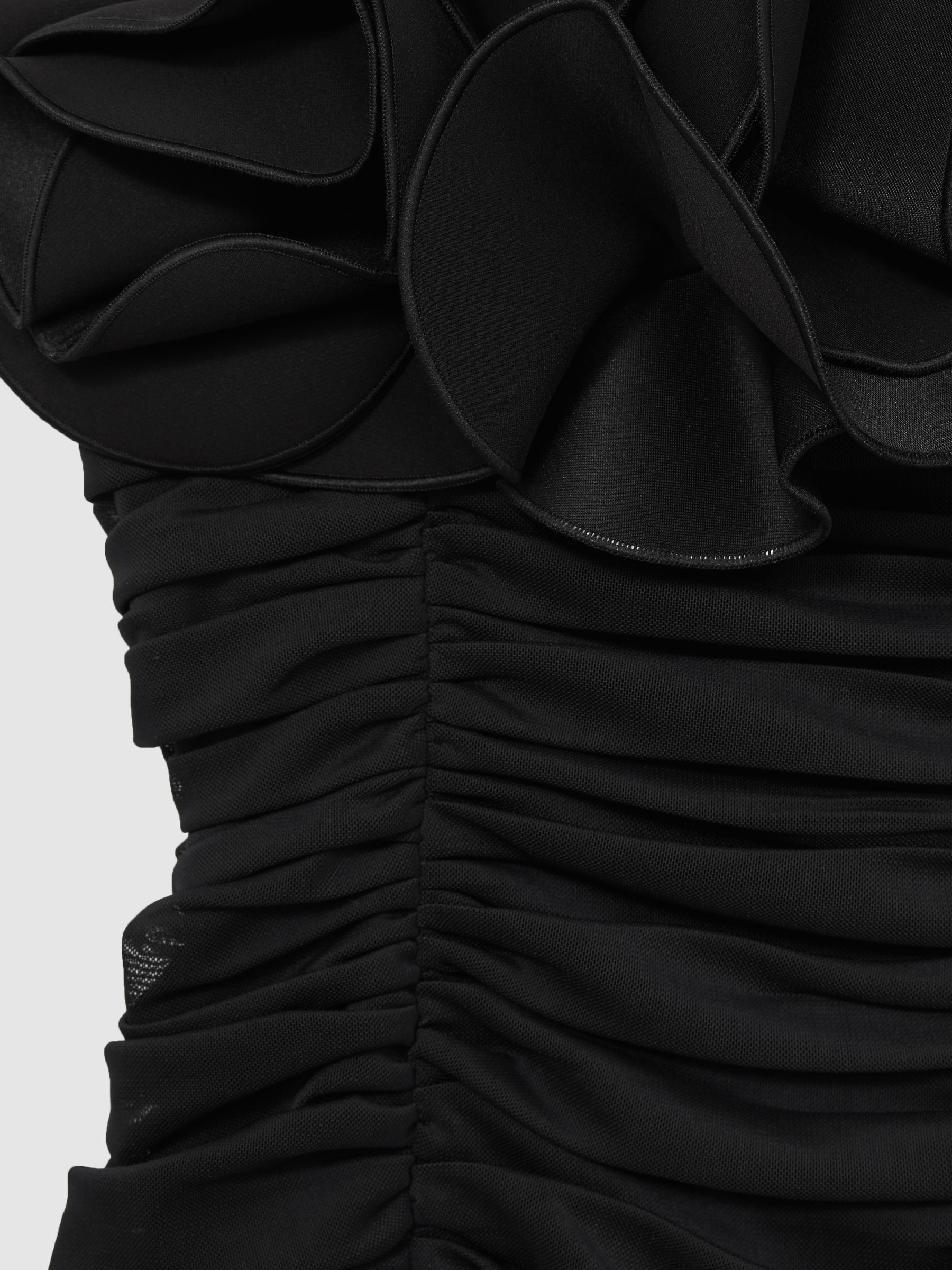 Acler Gathered Midi Black Dress with Rosettes in Black