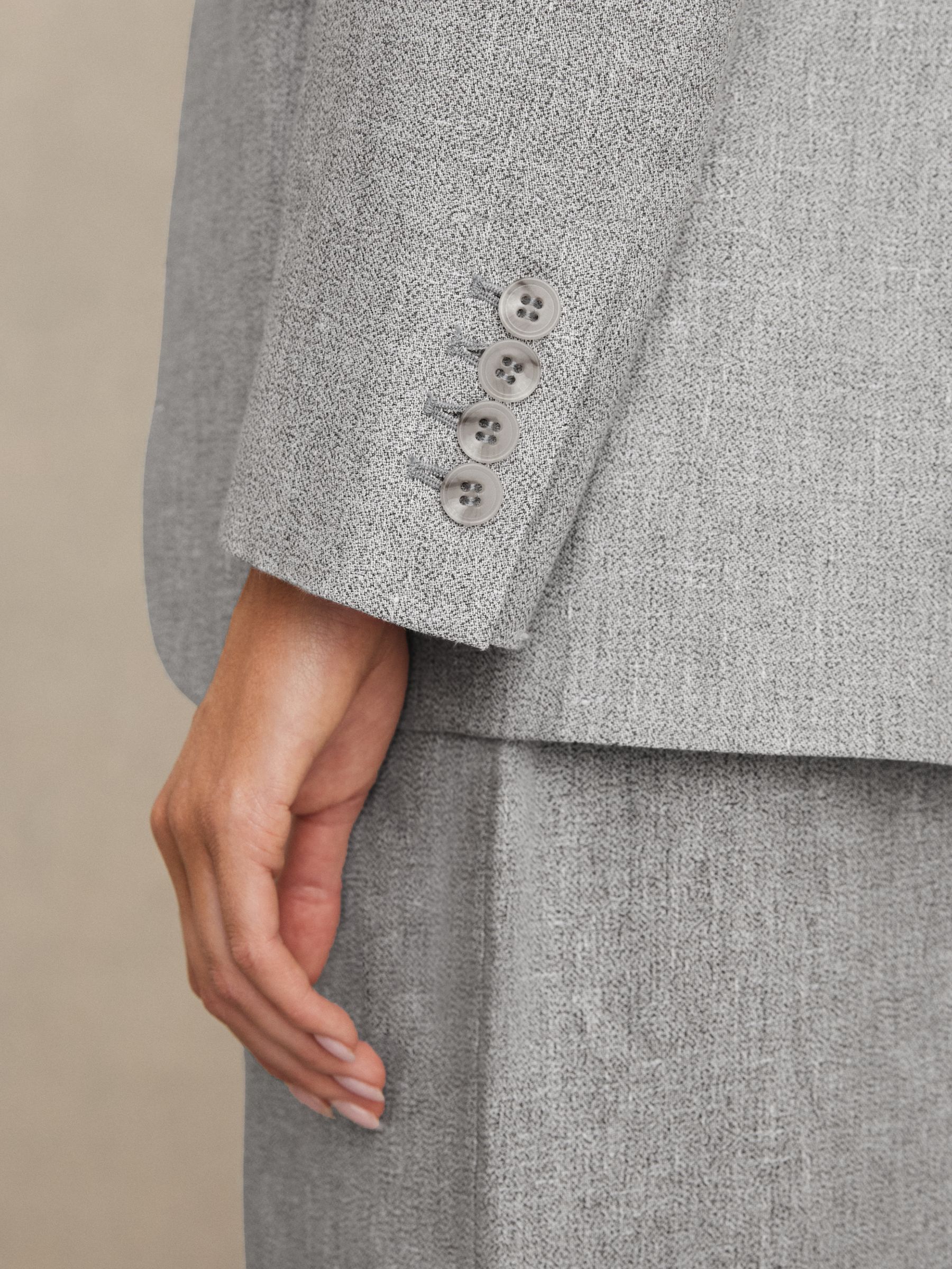 Petite Linen-Blend Single-Breasted Blazer in Blue