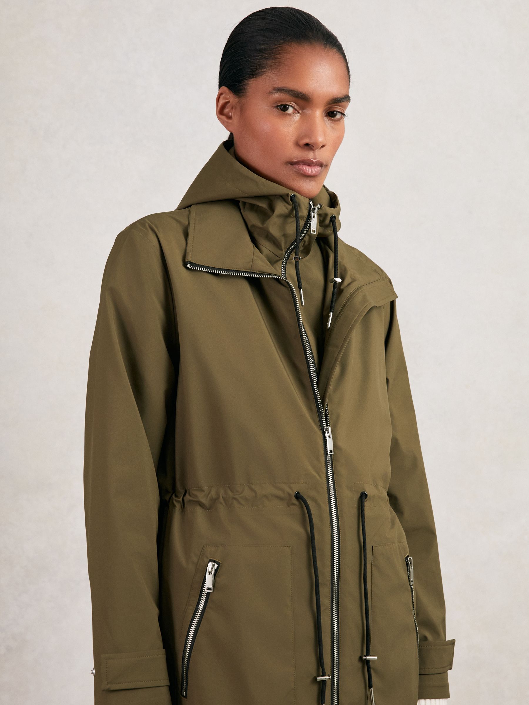 Removable-Hood Parka Rain Coat in Khaki
