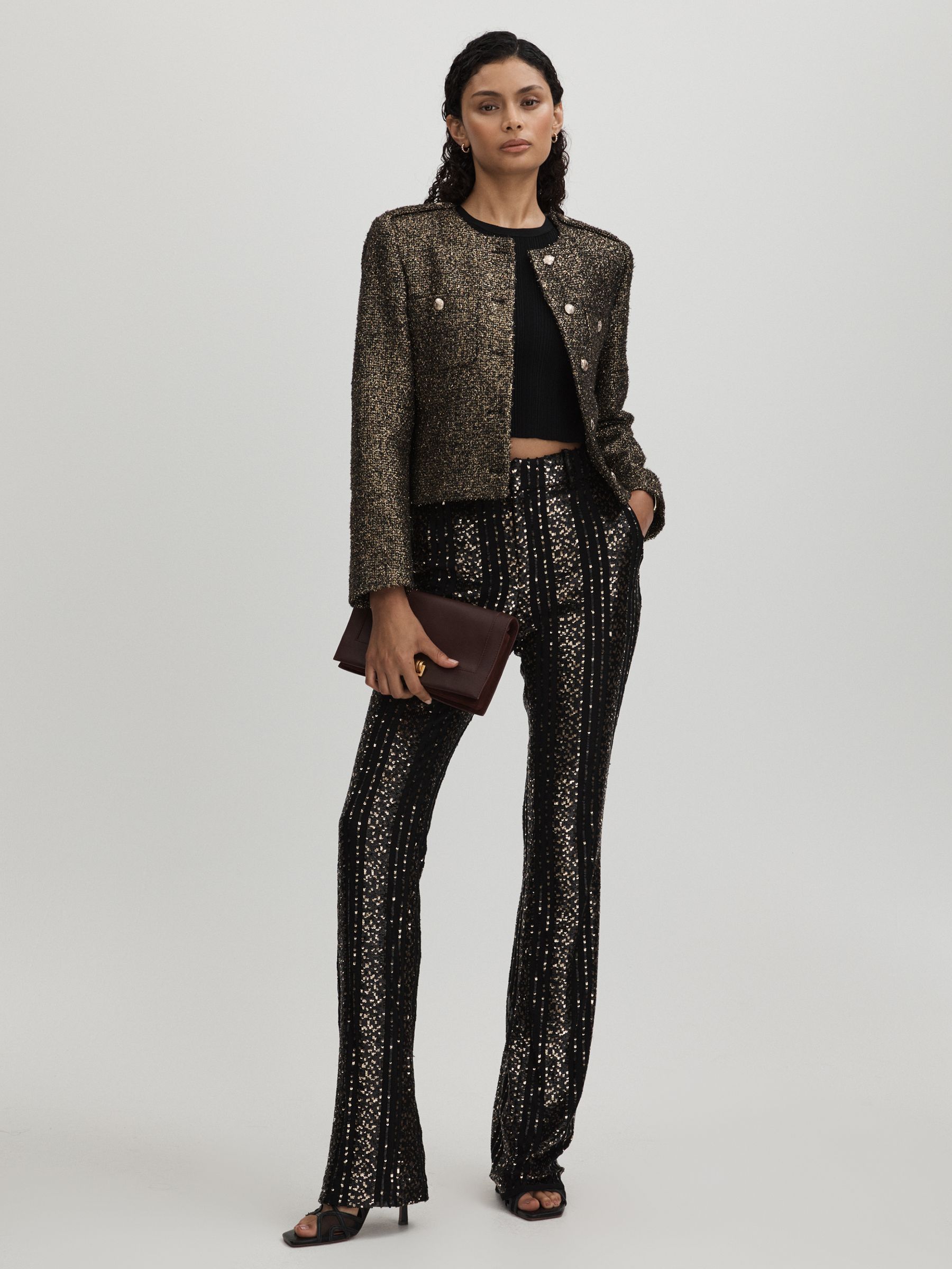 Halston Striped Sequin Trousers in Black