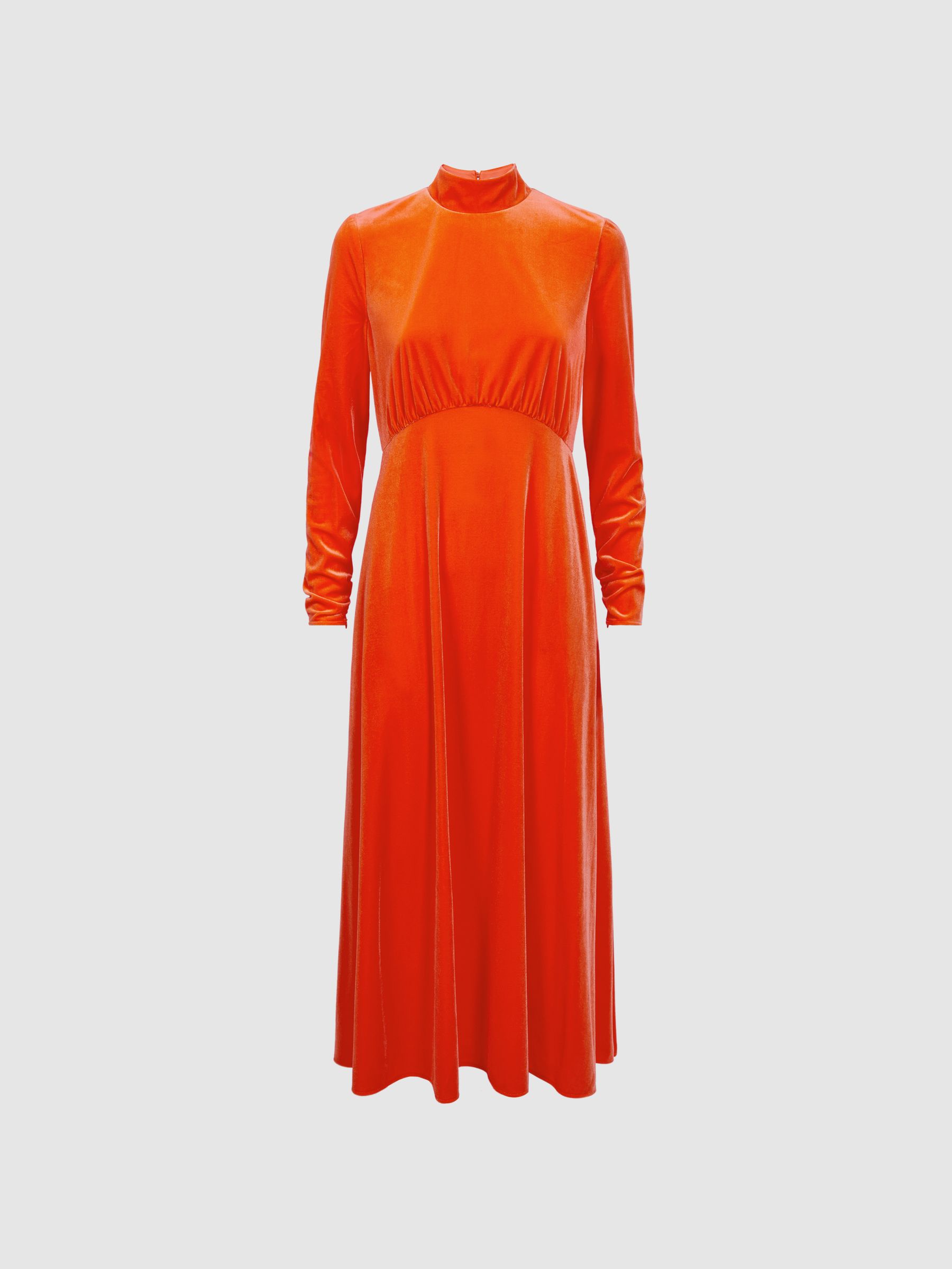 Florere Velvet Midi Dress in Bright Orange
