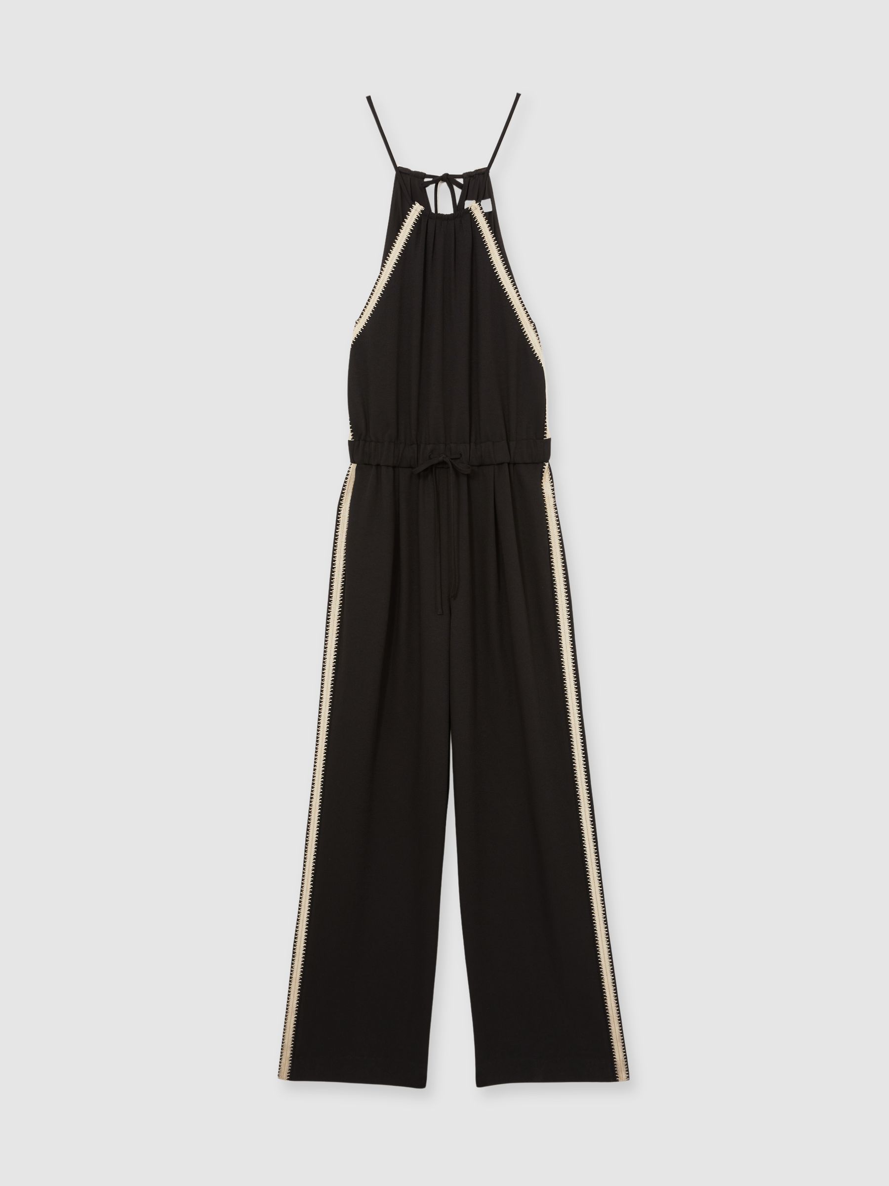 Petite Halterneck Craft Stitch Jumpsuit in Black