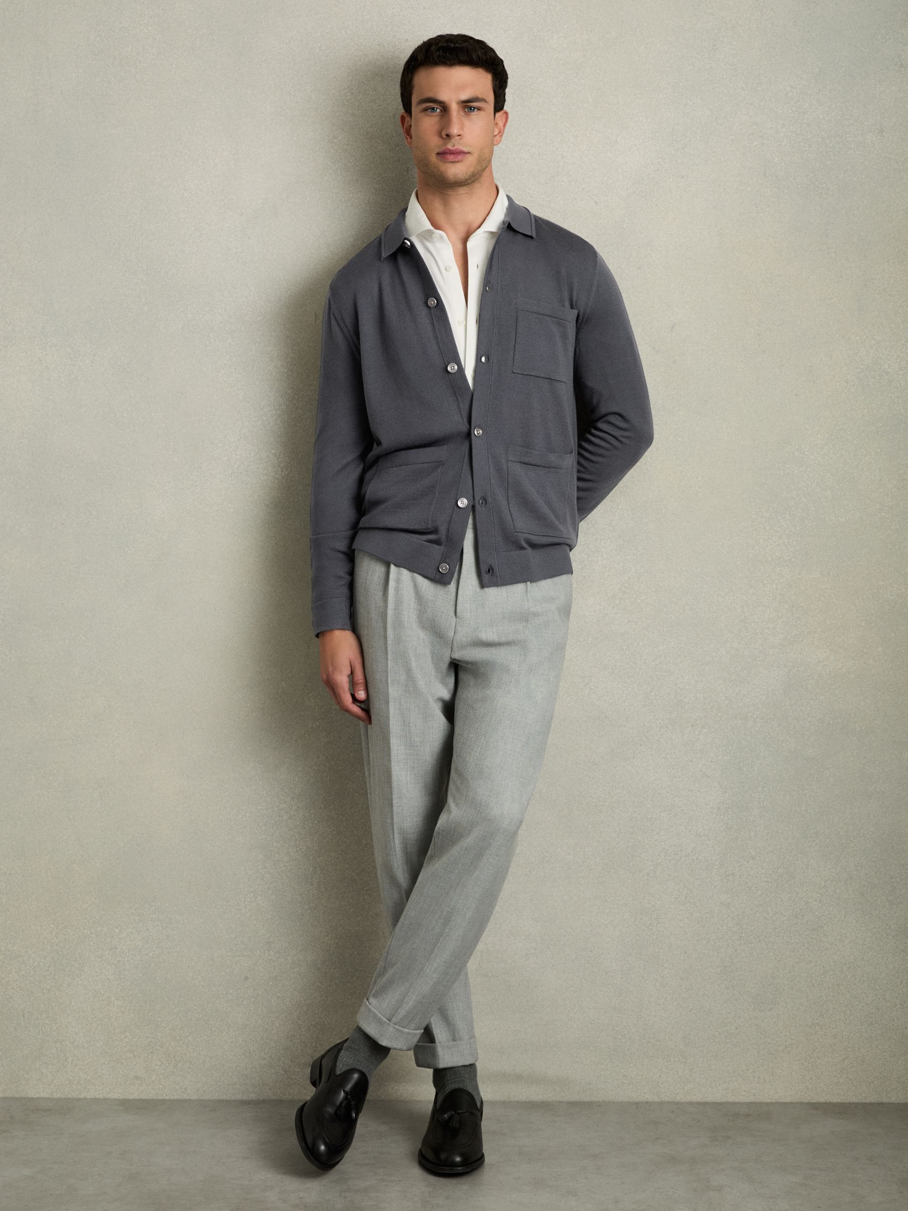 Merino Wool Button-Through Cardigan in Blackend Blue