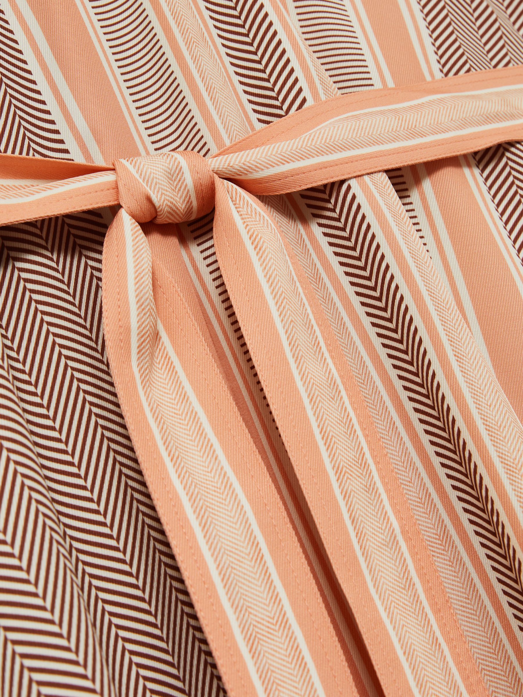 Scarf Print Belted Midi Dress in Coral