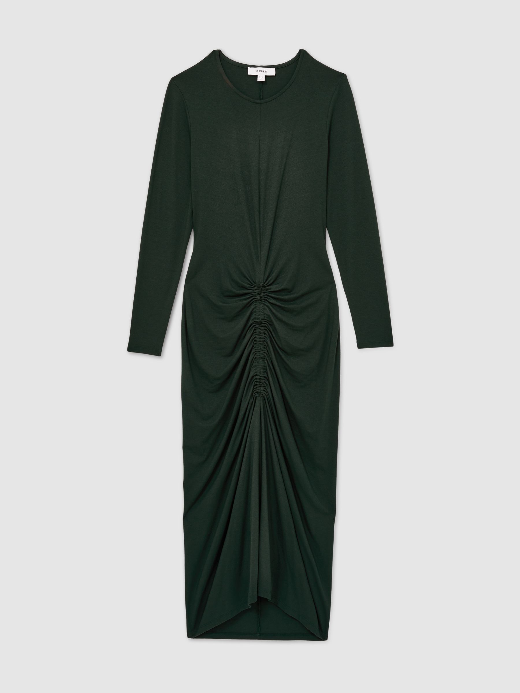 Petite Ruched Jersey Midi Dress in Green