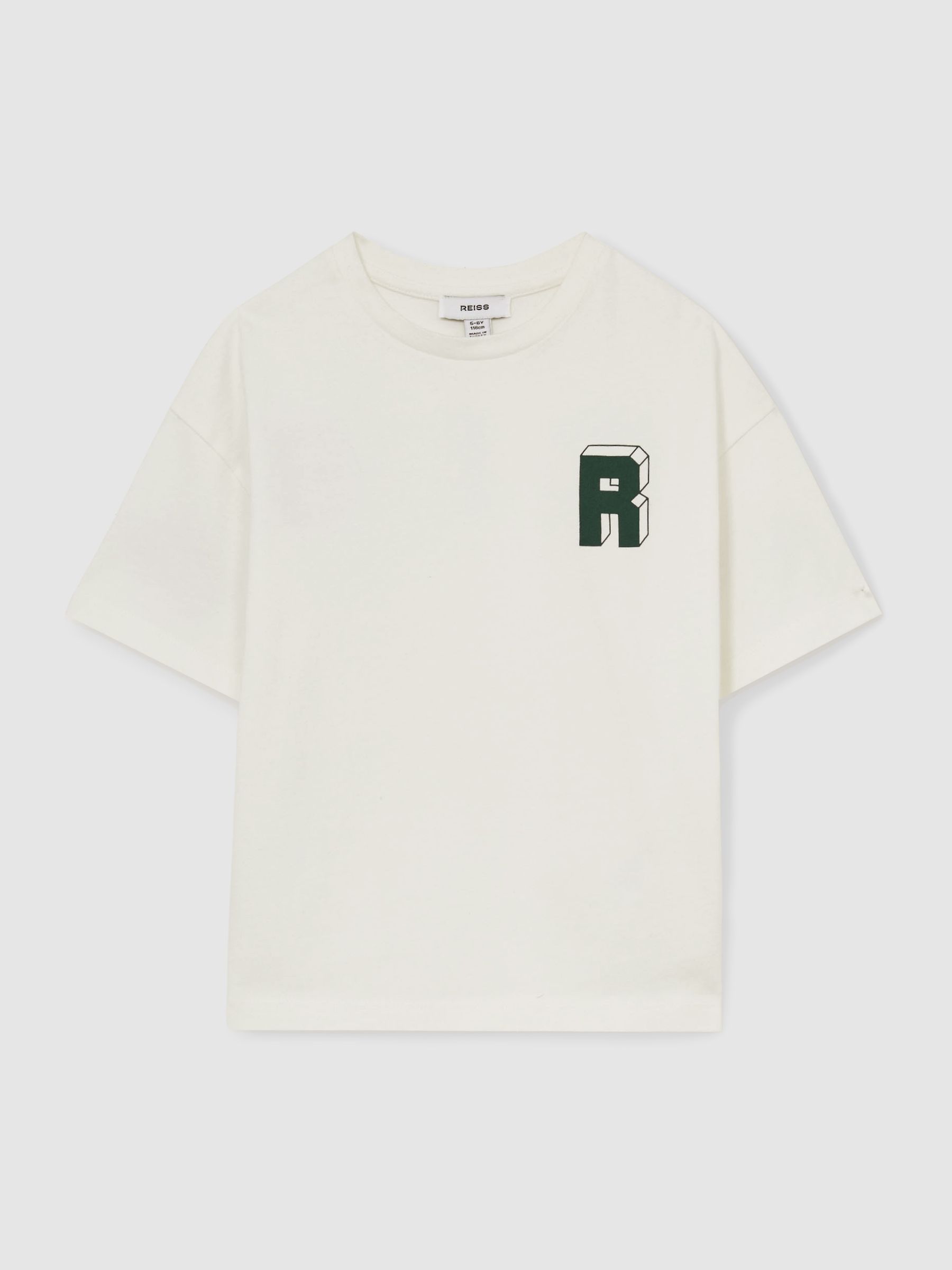 13-14 yrs Cotton Block-Logo Oversized T-Shirt in Off White/Green