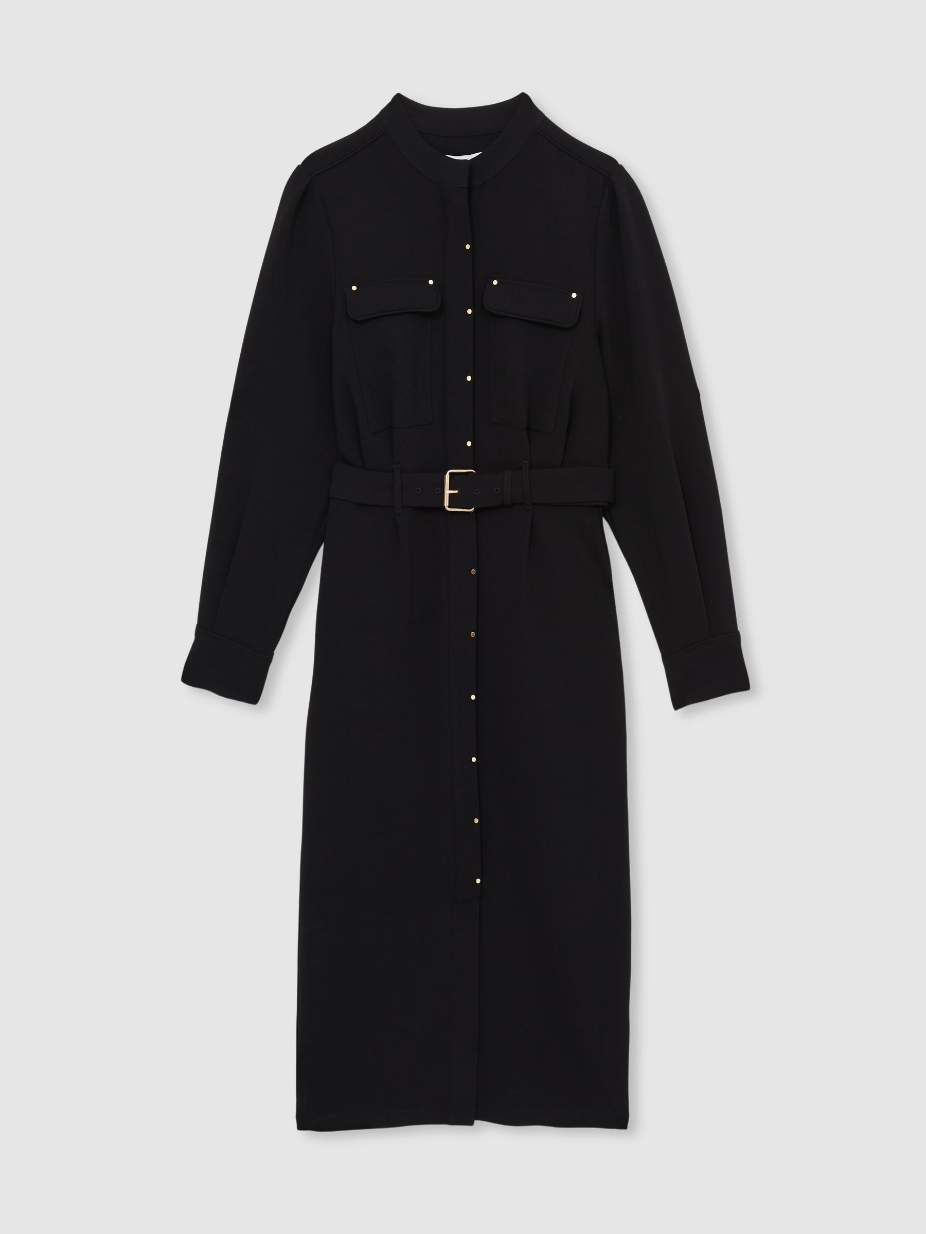Twill Belted Shirt Dress in Black