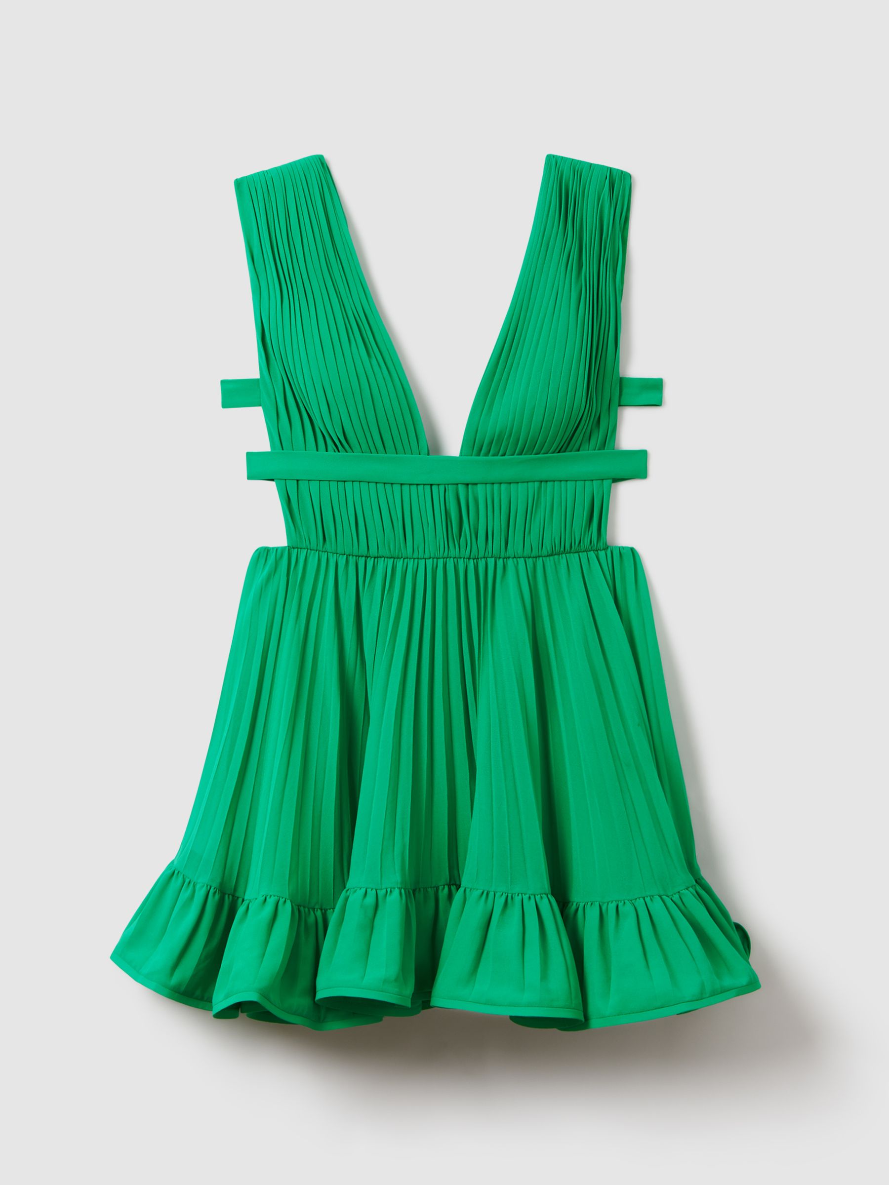 Amur Pleated Plunge Neck Mini Dress in Snow Pea