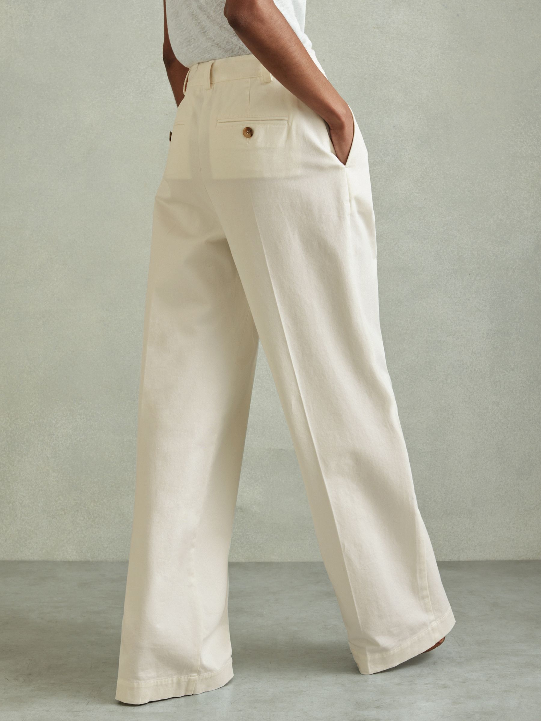 Cotton Blend Wide Leg Trousers in White