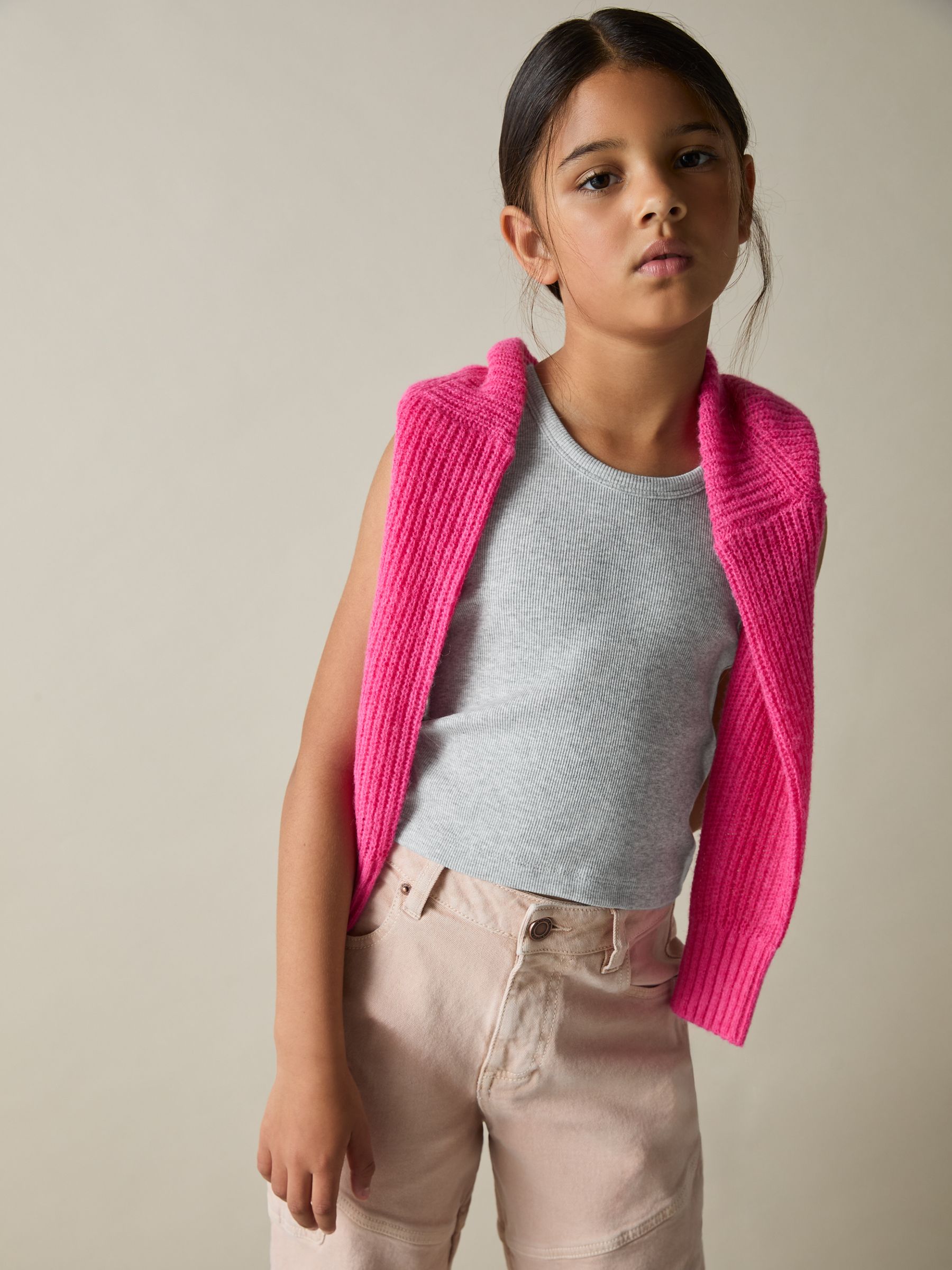 4-9 yrs Cotton Blend Ribbed Vest in Grey