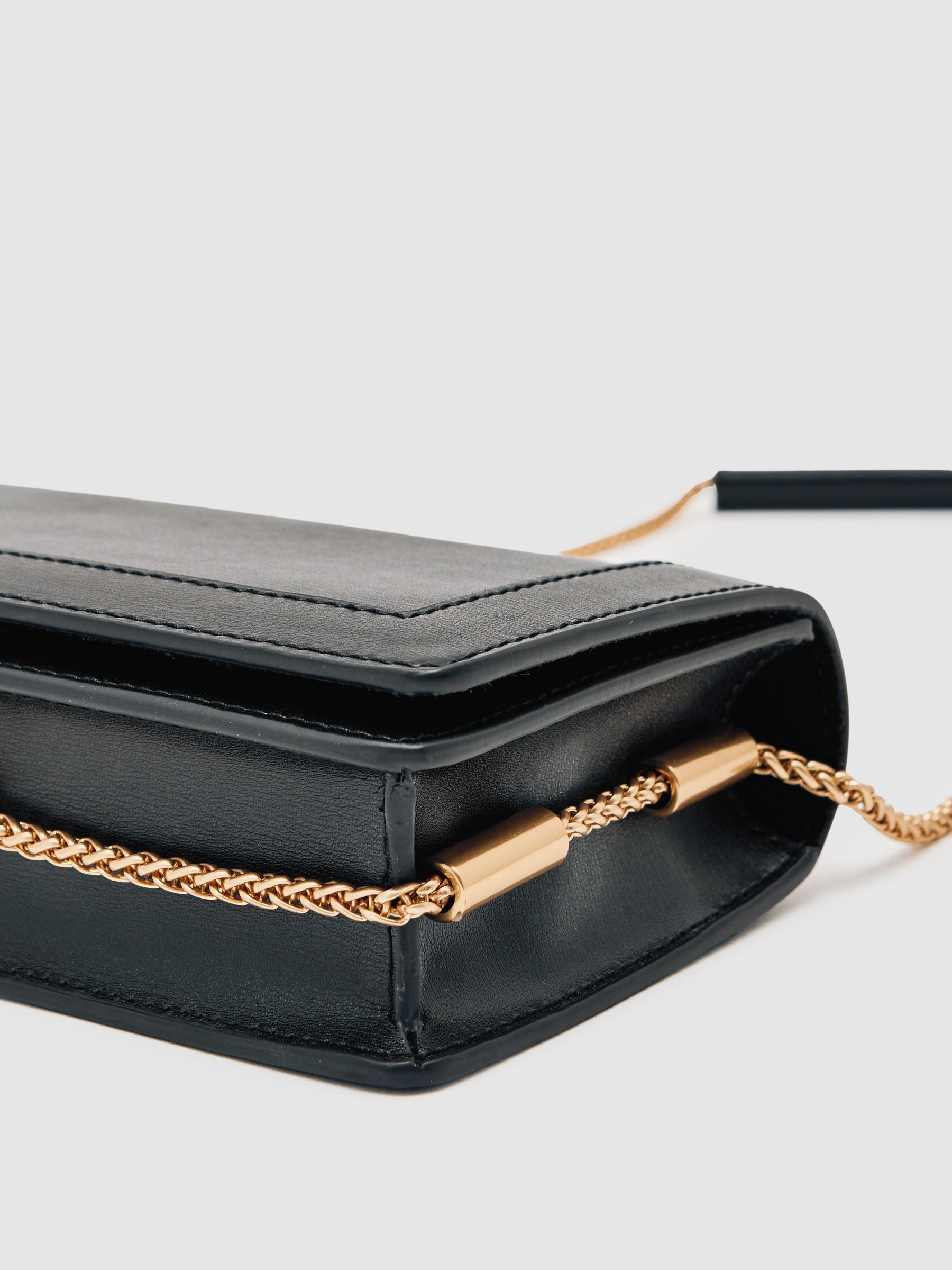 Leather Chain-Strap Shoulder Bag in Black