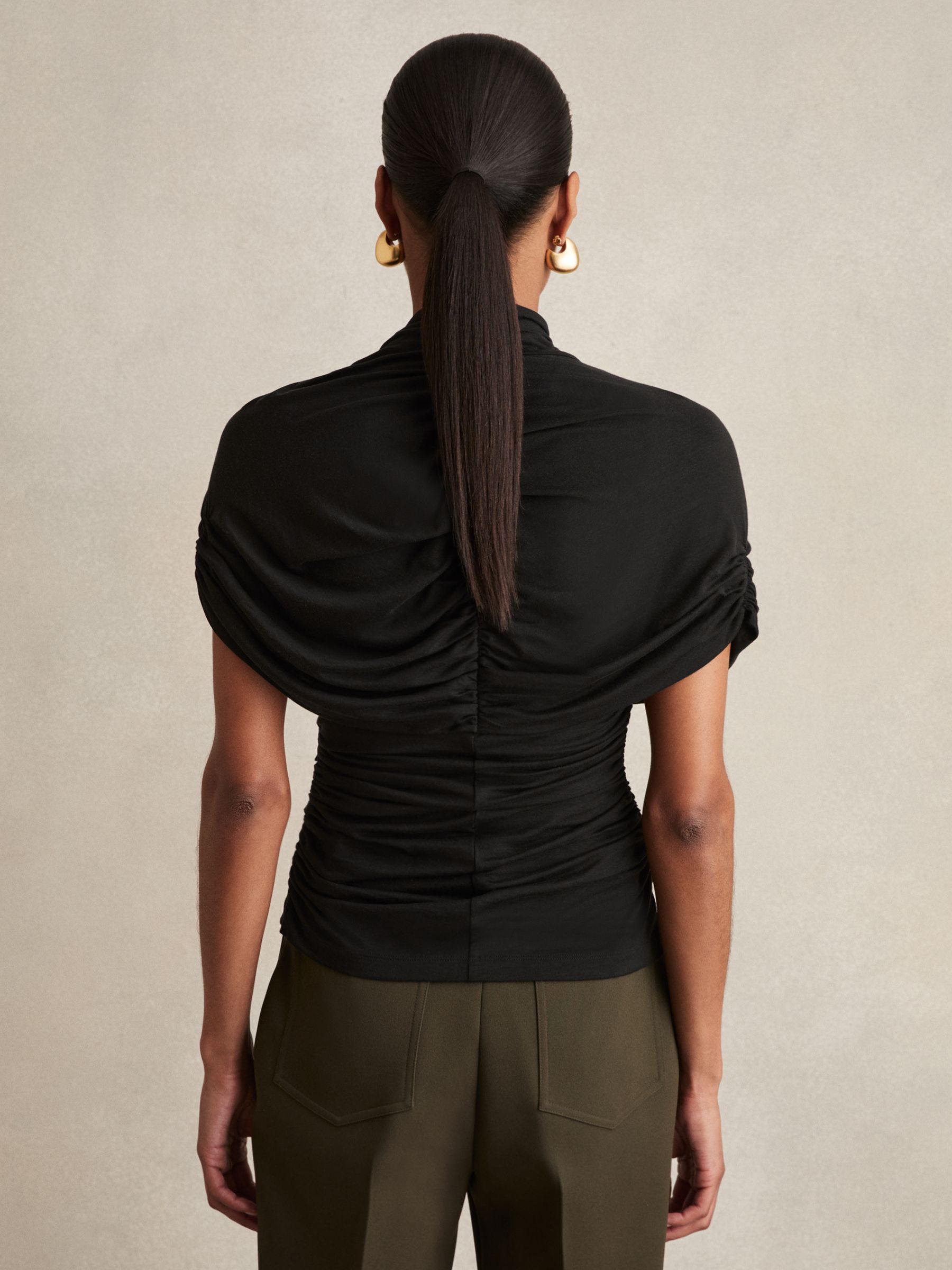 Stretch Lyocell Draped Top in Black