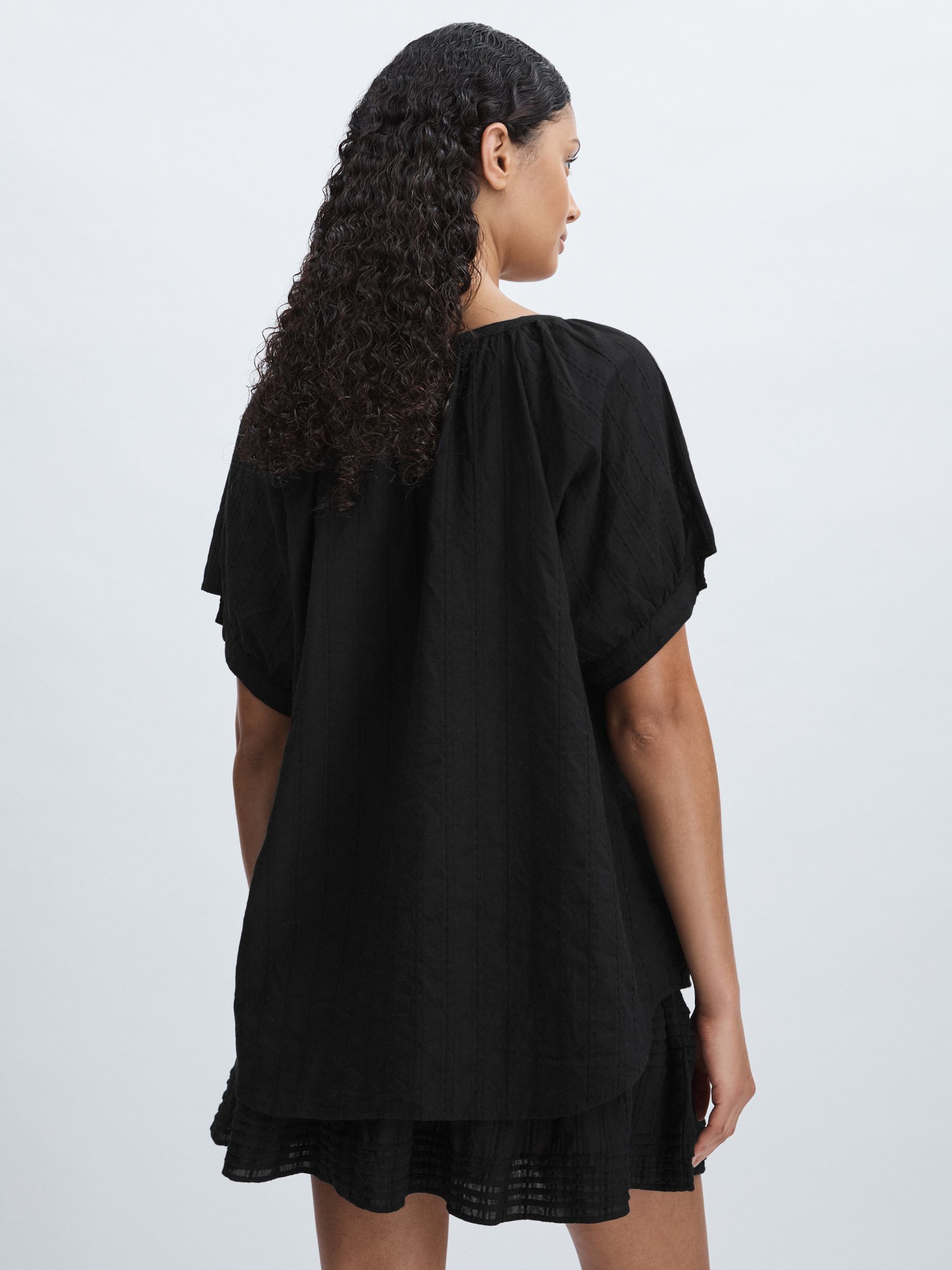 Mille Puff-Sleeve Button-Through Top in Black