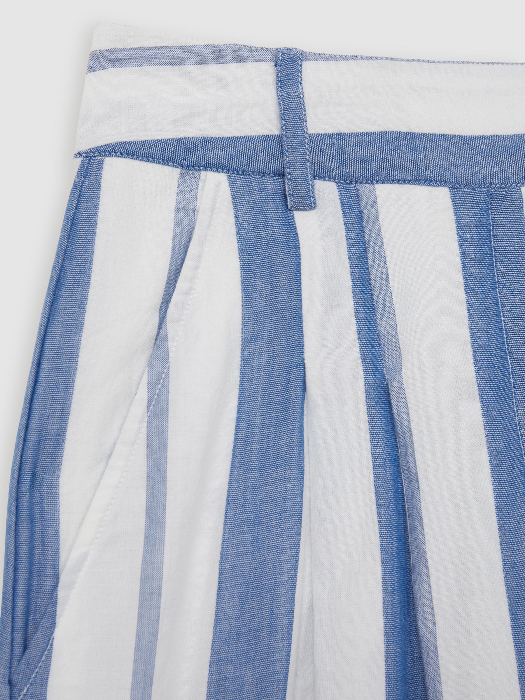 Mille 100% Cotton Striped Wide-Leg Trousers in Blue Stripe