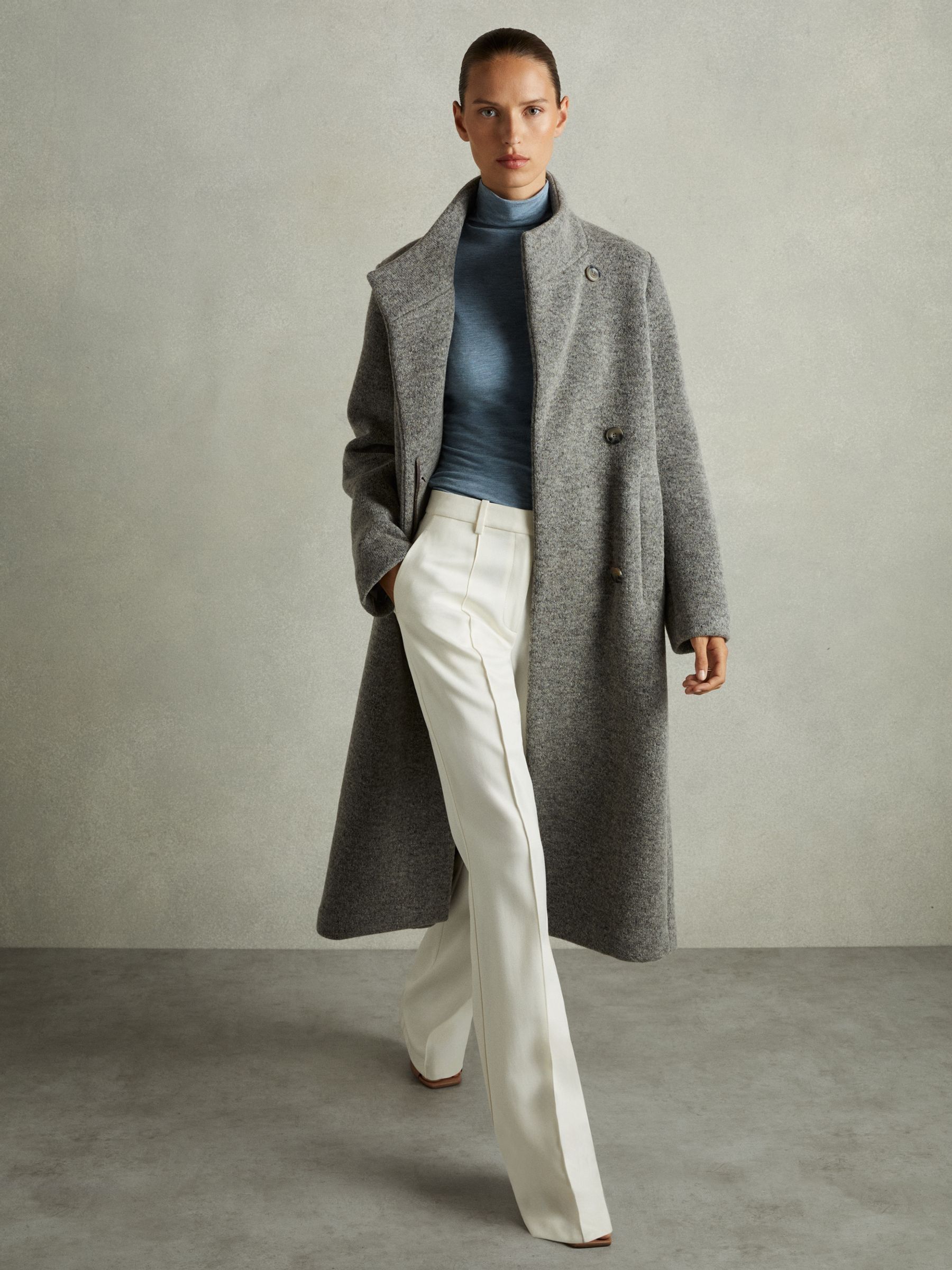 Ruched Jersey Top with Wool in Blue