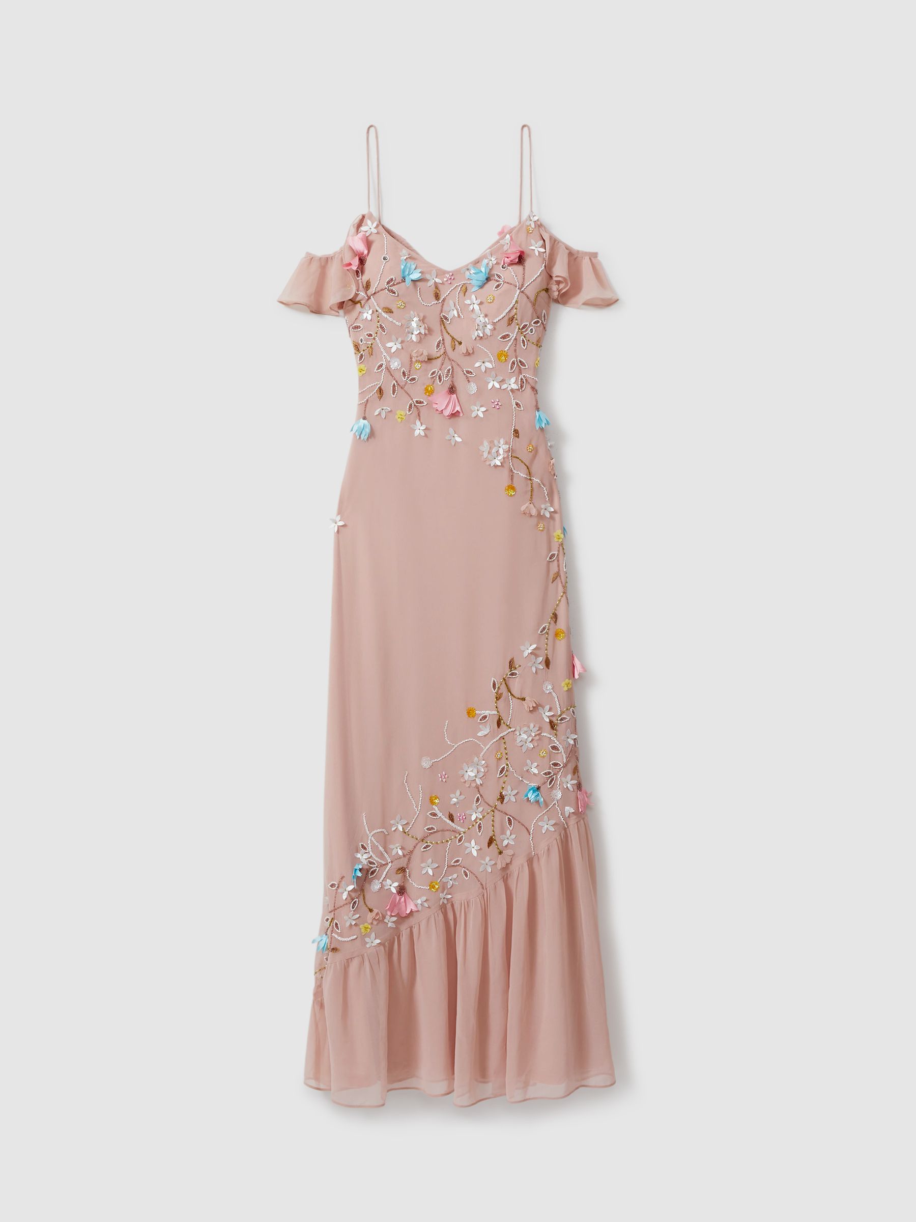 Raishma Embellished Floral Maxi Dress in Light Pink