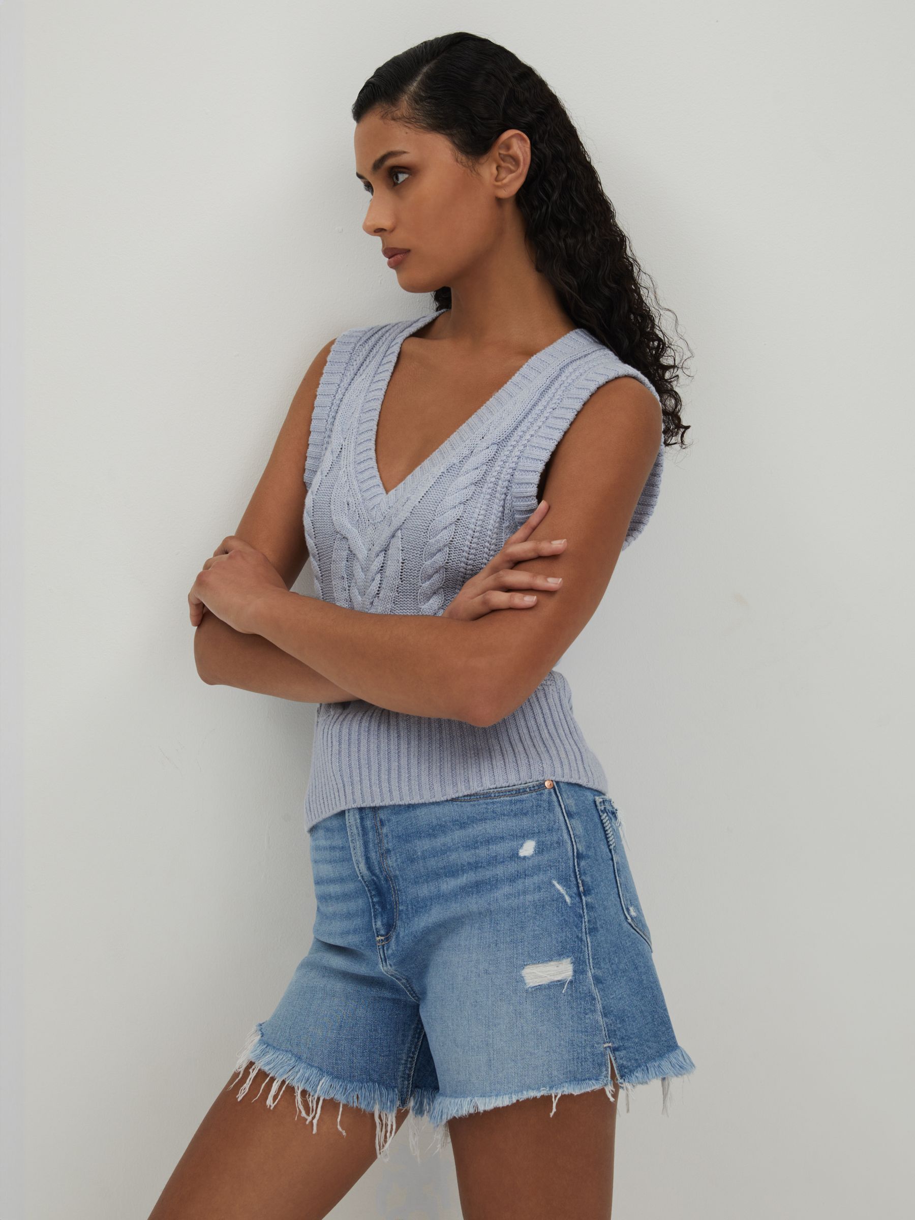 Paige Cable Knit Vest in Soft Blue
