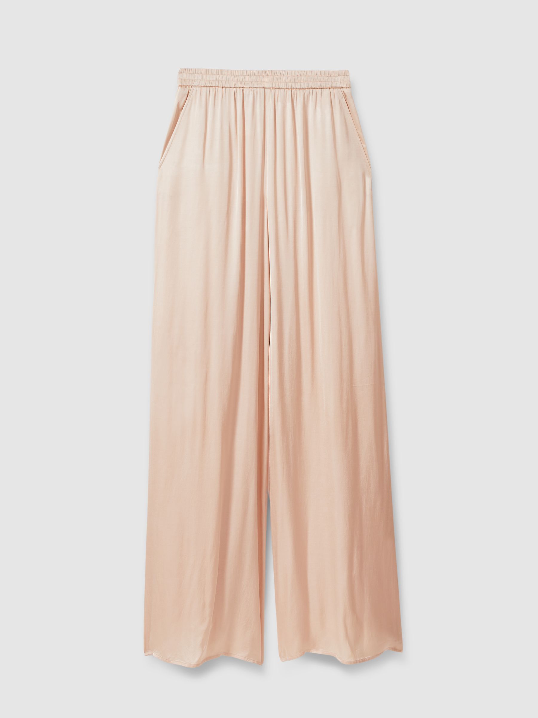 Satin Elasticated Waist Wide Leg Trousers in Champagne