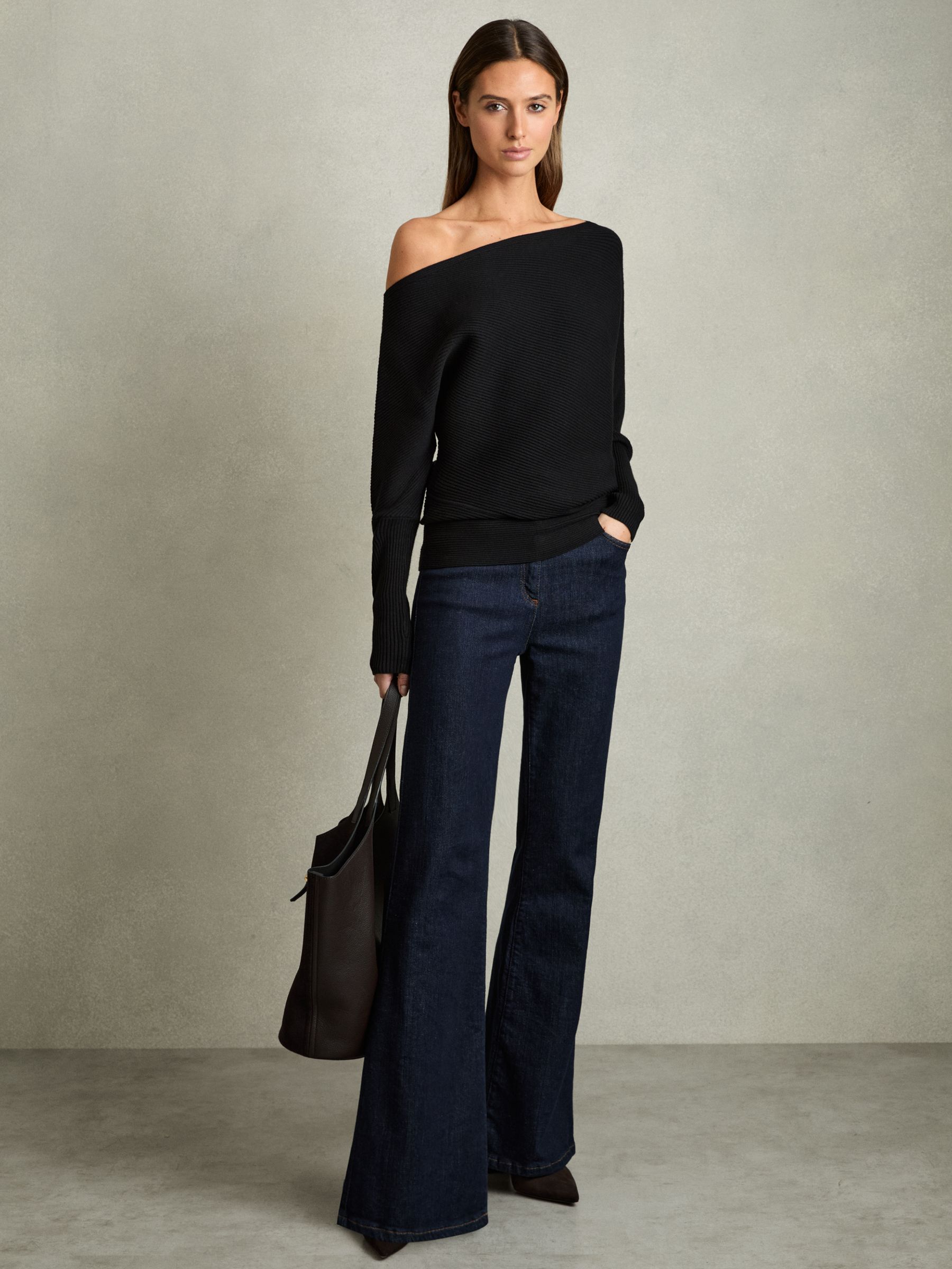 Asymmetric Draped Knitted Jumper in Black