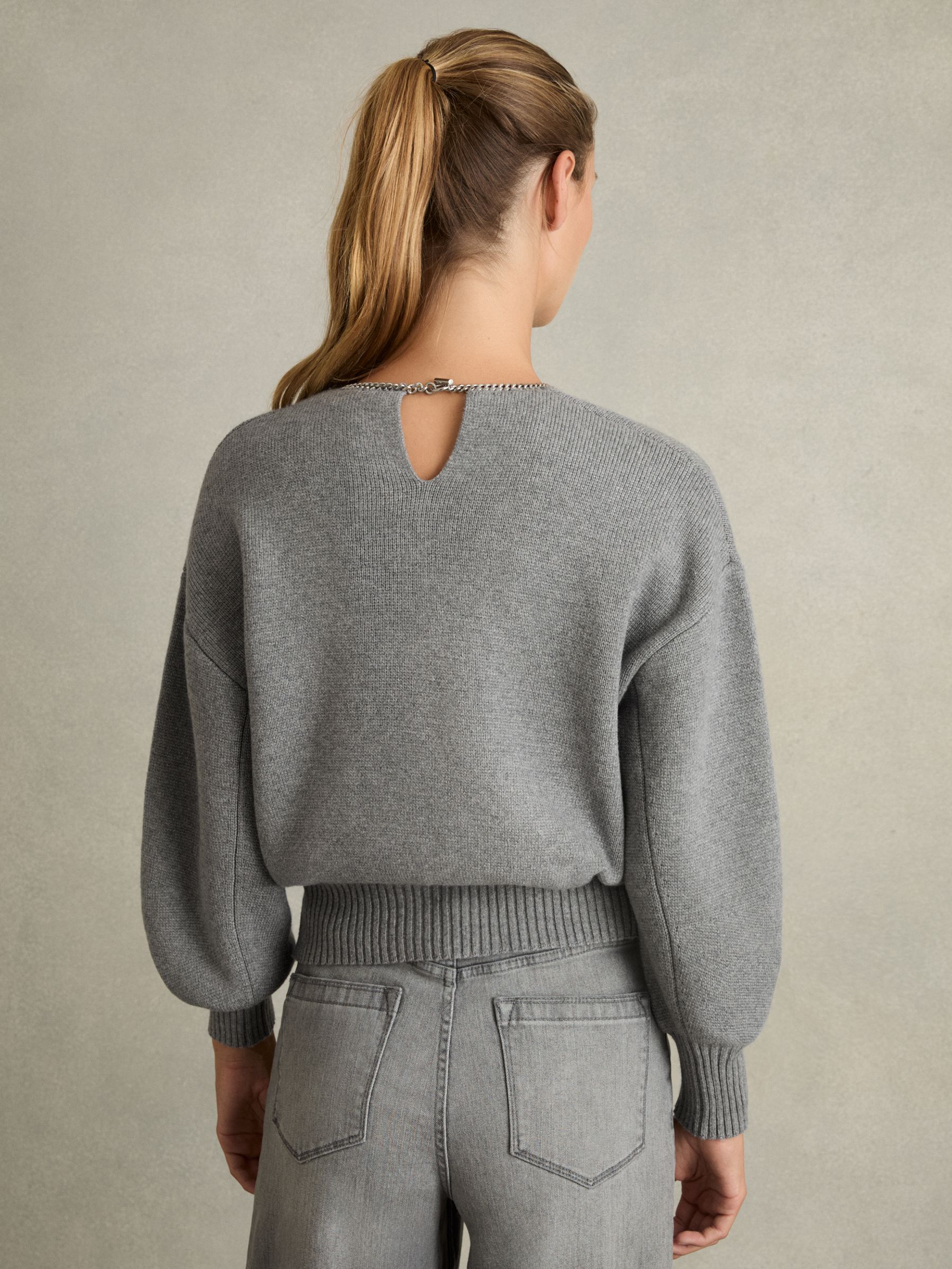Chain-Necklace Jumper With Cashmere in Grey
