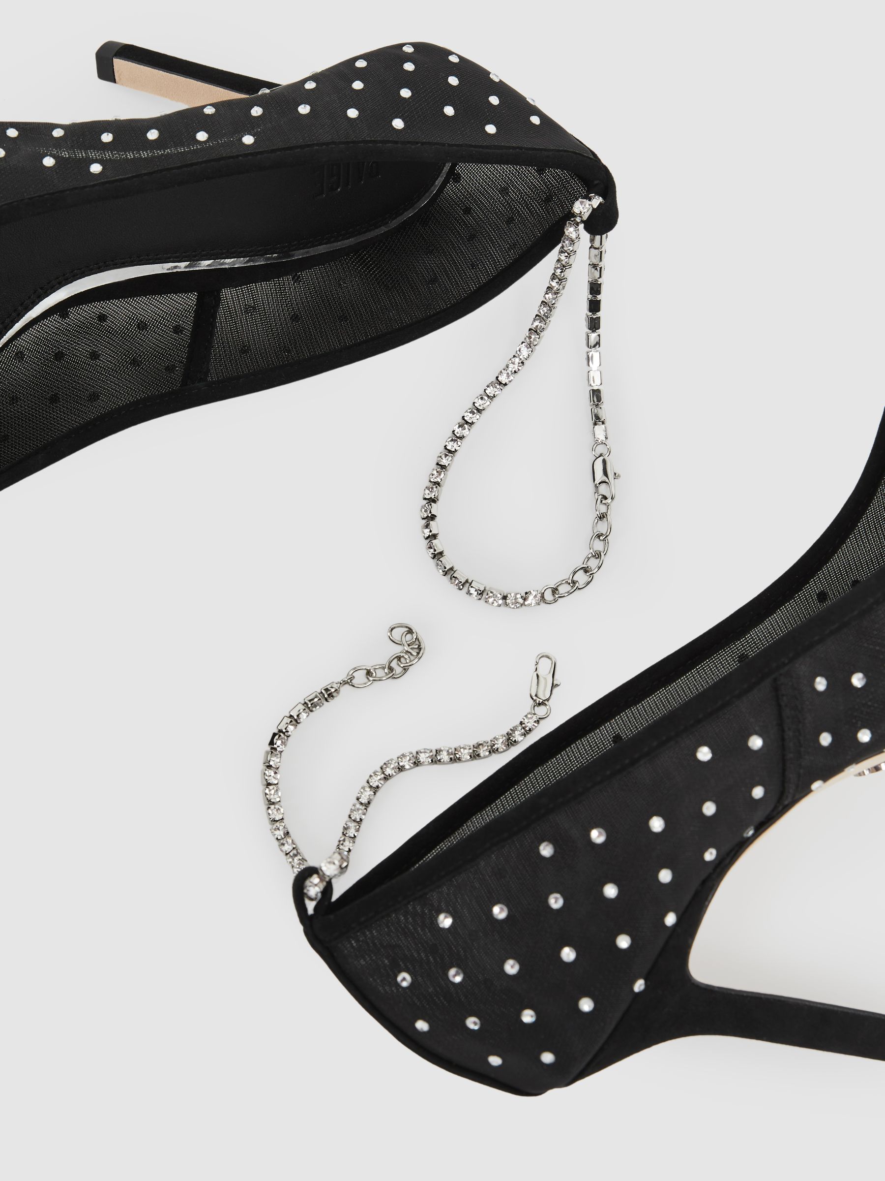 Paige Crystal-Embellished Mesh Court Shoes in Black