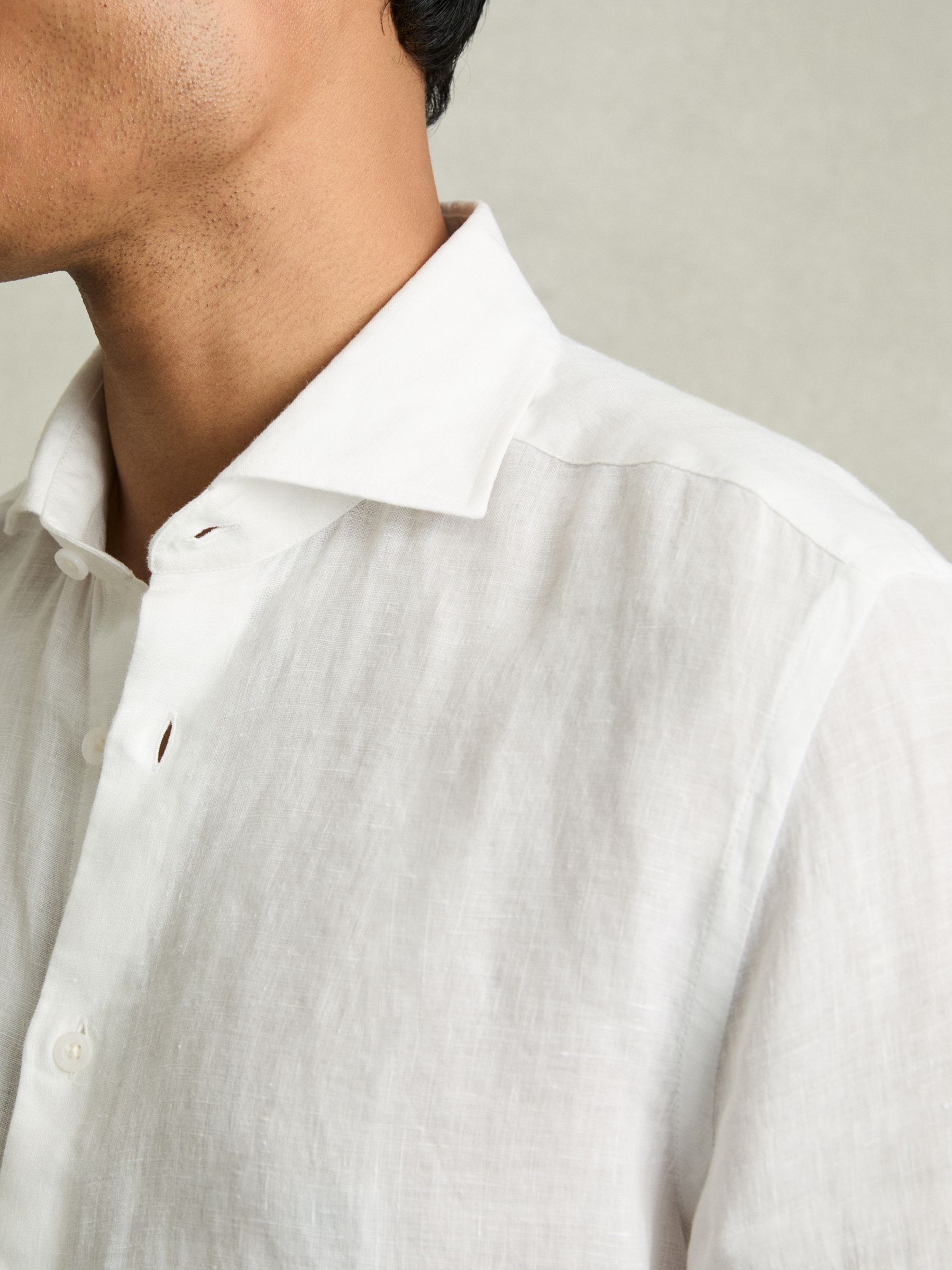 Linen Button-Through Shirt in White