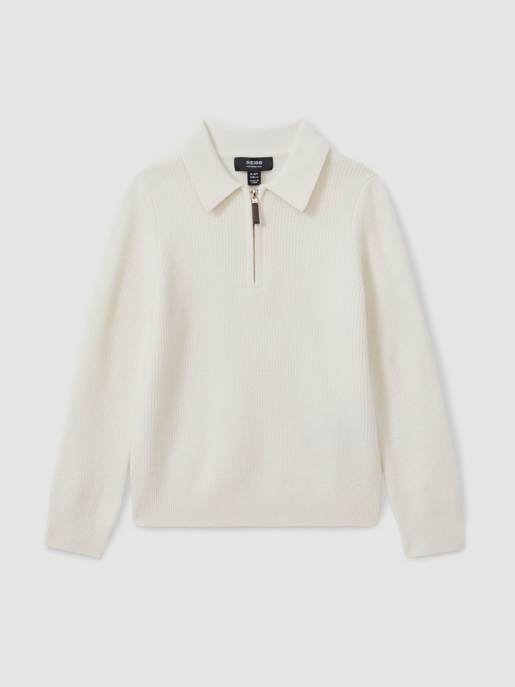 9-13 yrs Merino Wool Quarter Zip Polo Shirt in Off White